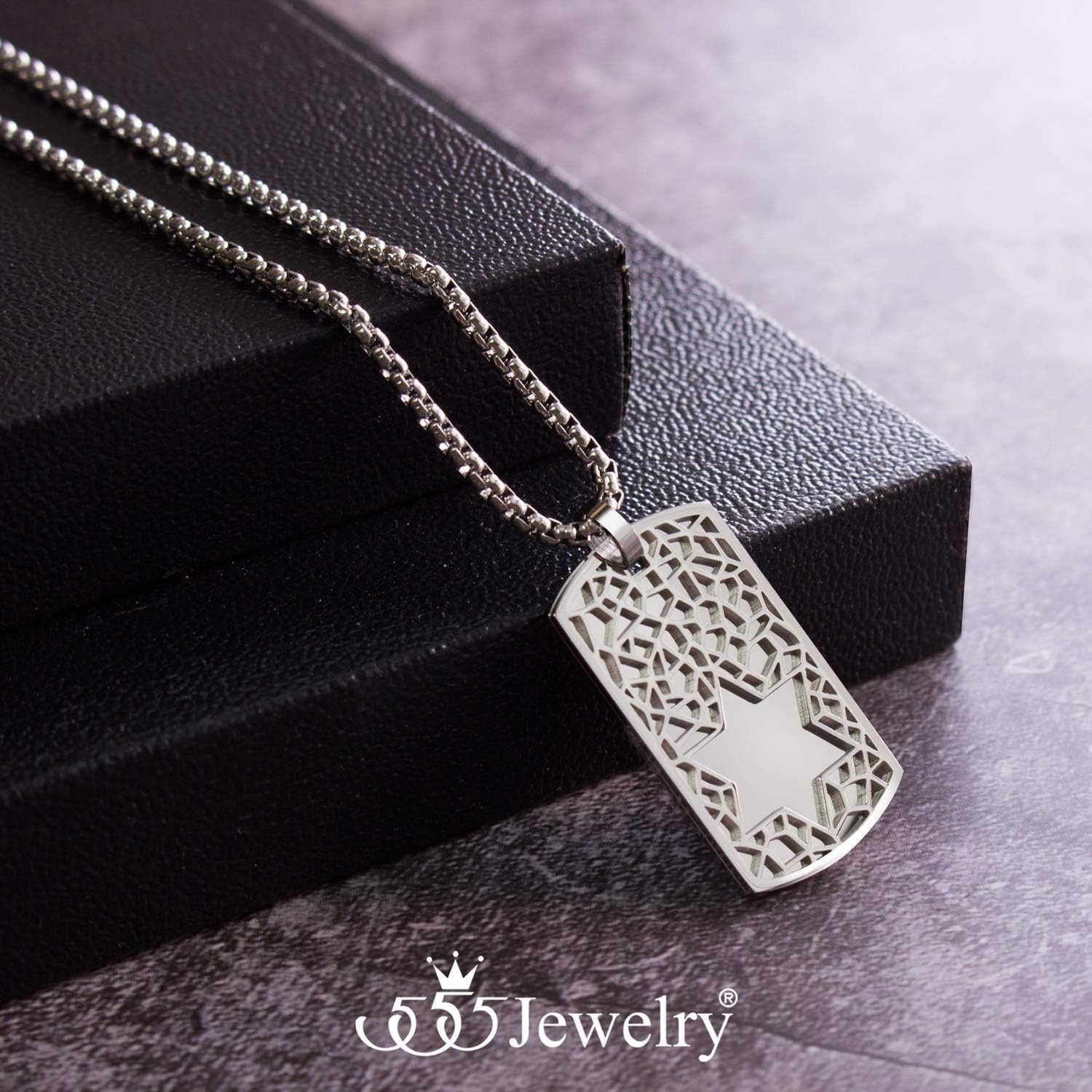 image:image555Jewelry Stainless Steel Star of David Dog Tag Necklace for Men amp Women 1624 Inch Box ChainSilver