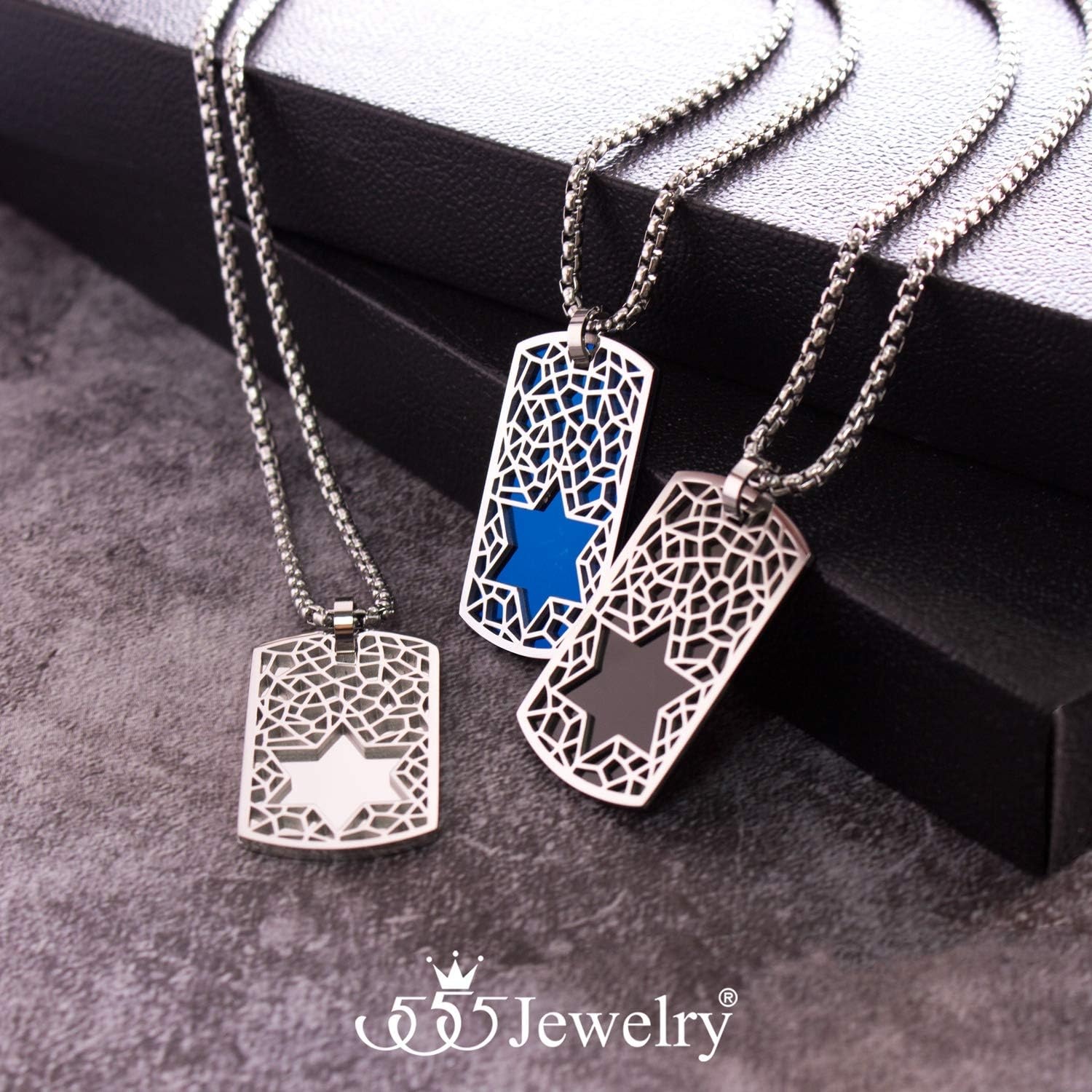 image:image555Jewelry Stainless Steel Star of David Dog Tag Necklace for Men amp Women 1624 Inch Box ChainSilver