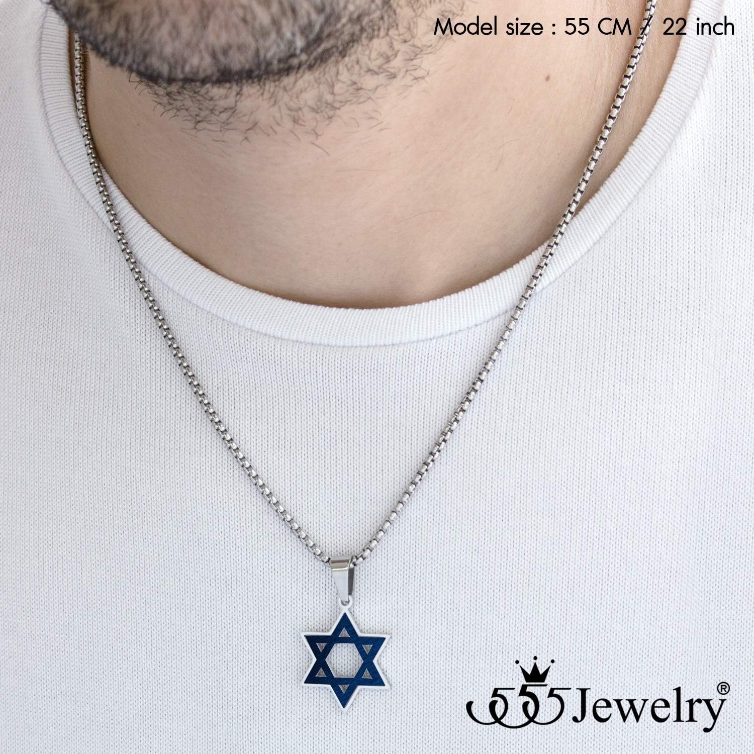image:image555Jewelry Stainless Steel Star of David Necklace for Men amp Women 1624 Inch Box ChainSilver Blue