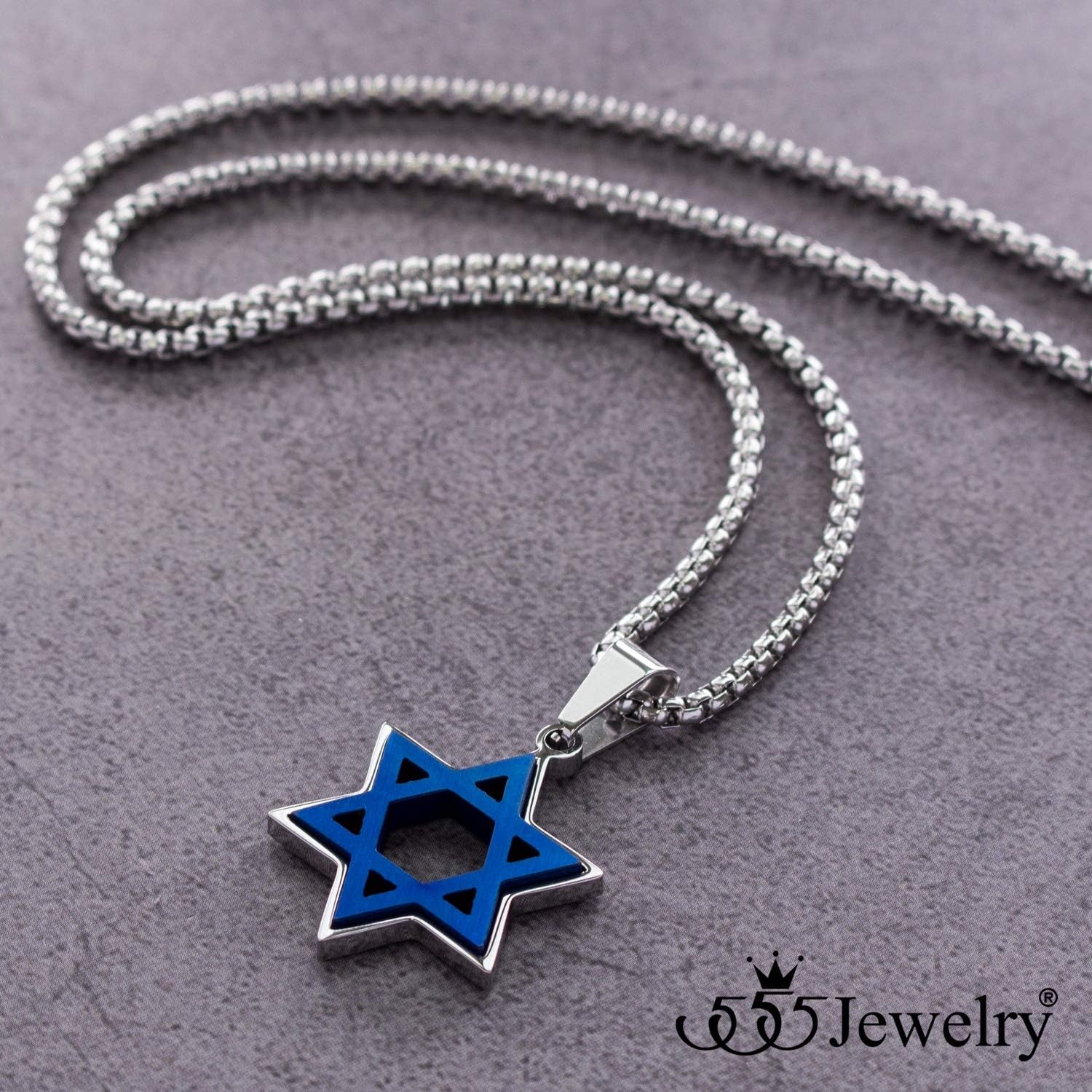 image:image555Jewelry Stainless Steel Star of David Necklace for Men amp Women 1624 Inch Box ChainSilver Blue
