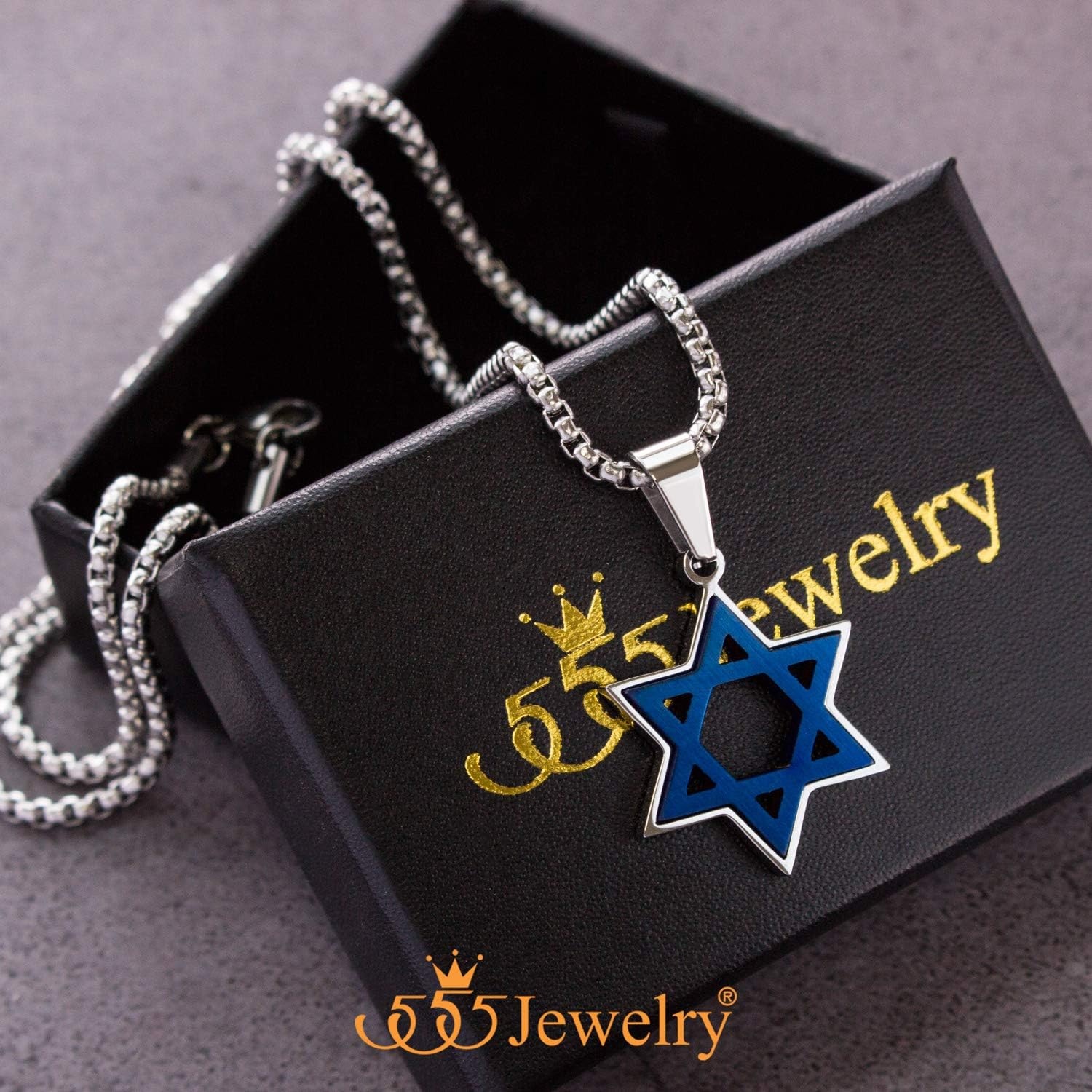 image:image555Jewelry Stainless Steel Star of David Necklace for Men amp Women 1624 Inch Box ChainSilver Blue
