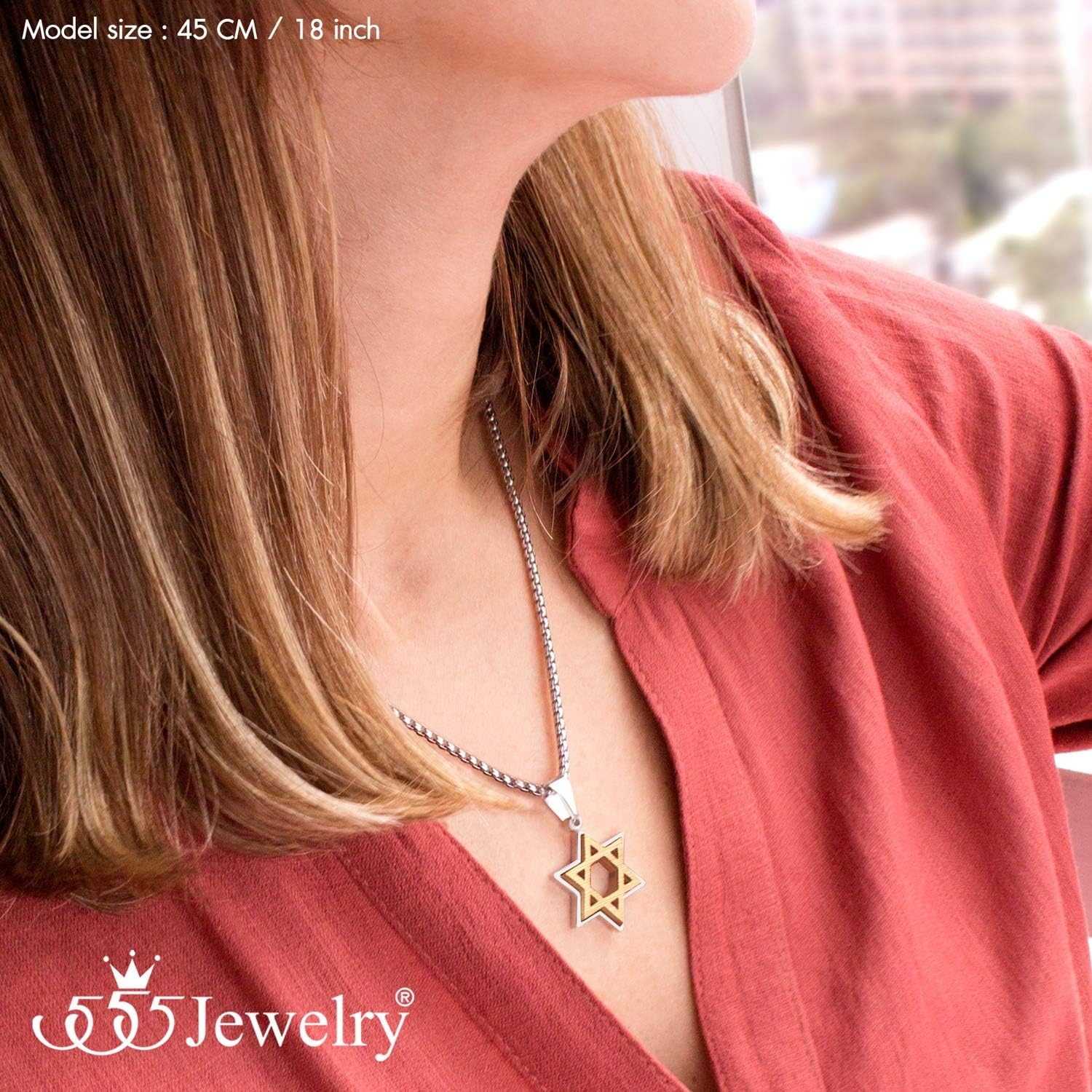image:image555Jewelry Stainless Steel Star of David Necklace for Men amp Women 1624 Inch Box ChainSilver Rose Gold