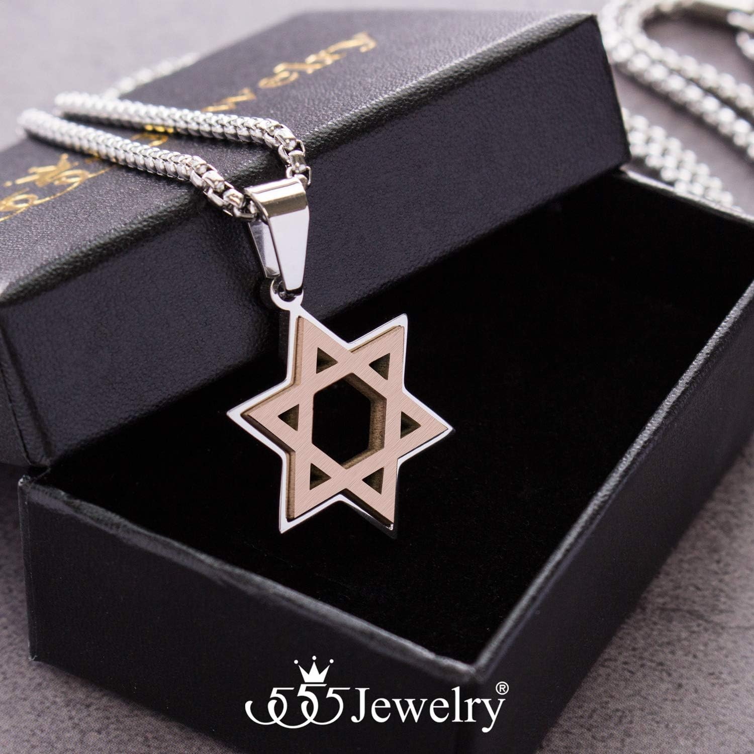 image:image555Jewelry Stainless Steel Star of David Necklace for Men amp Women 1624 Inch Box ChainSilver Rose Gold