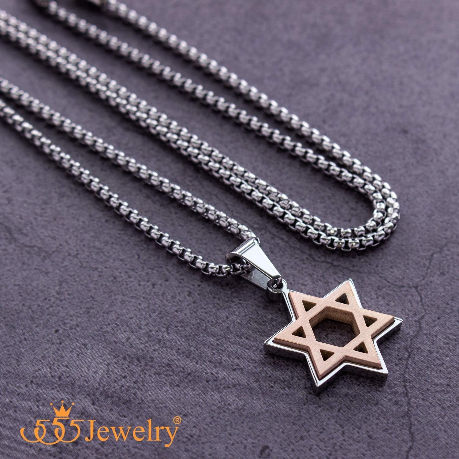 image:image555Jewelry Stainless Steel Star of David Necklace for Men amp Women 1624 Inch Box ChainSilver Rose Gold