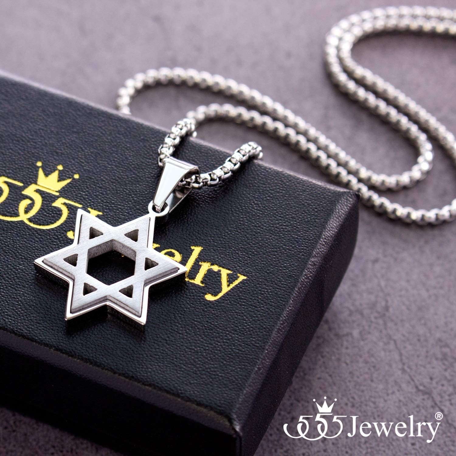 image:image555Jewelry Stainless Steel Star of David Necklace for Men amp Women 1624 Inch Box ChainSilver