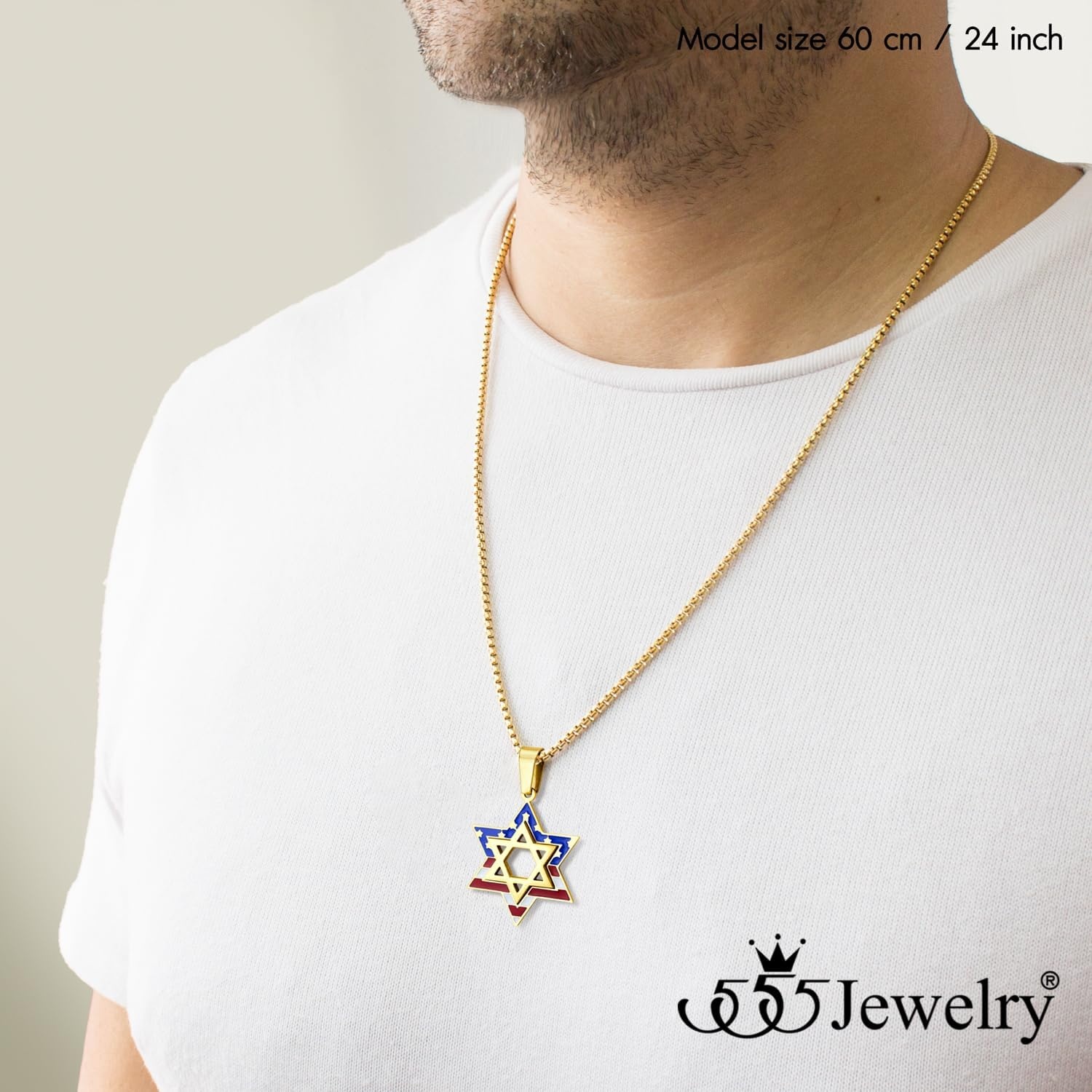 image:image555Jewelry Stainless Steel Star of David amp US Flag Necklace Pendant 1624 Box ChainGold Style 4
