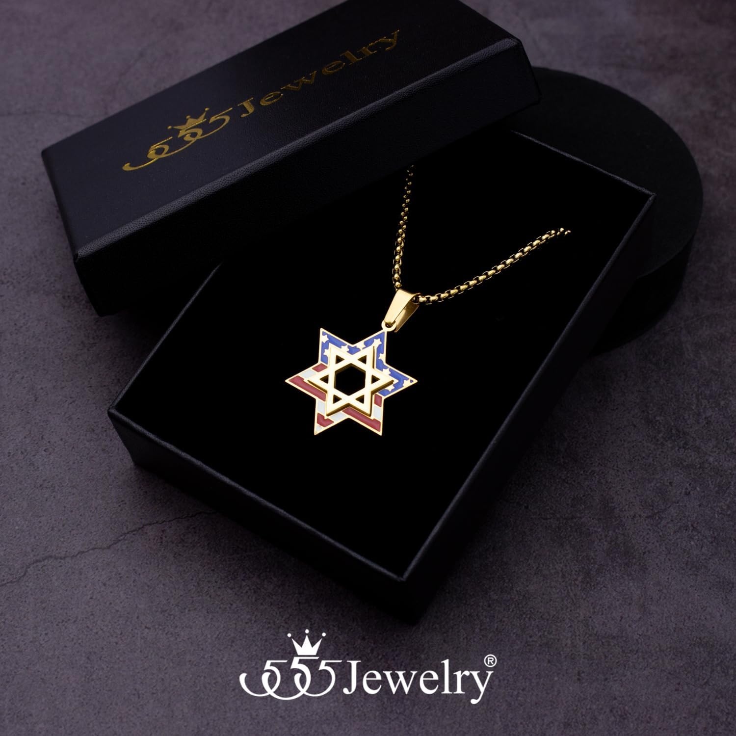 image:image555Jewelry Stainless Steel Star of David amp US Flag Necklace Pendant 1624 Box ChainGold Style 4