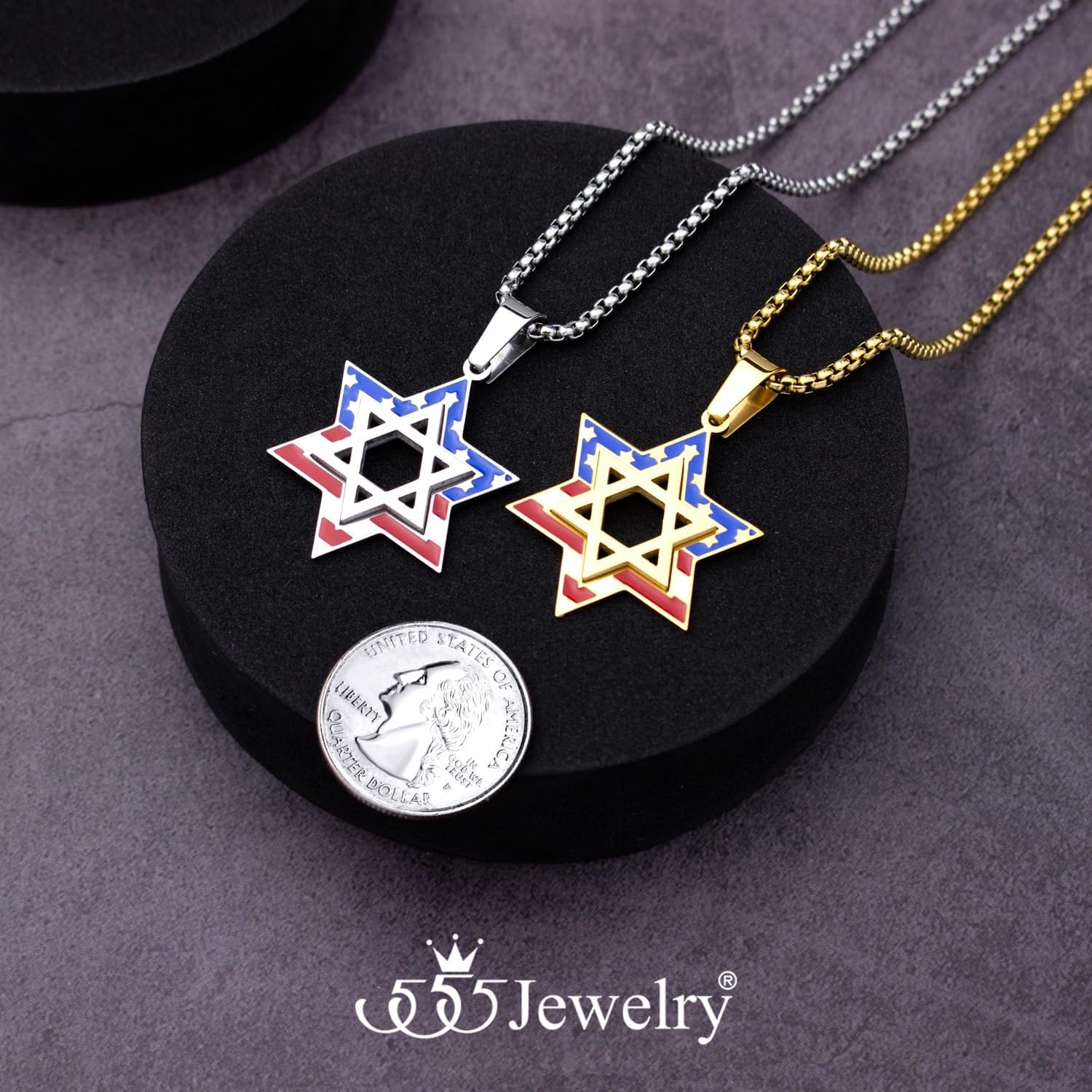 image:image555Jewelry Stainless Steel Star of David amp US Flag Necklace Pendant 1624 Box ChainGold Style 4