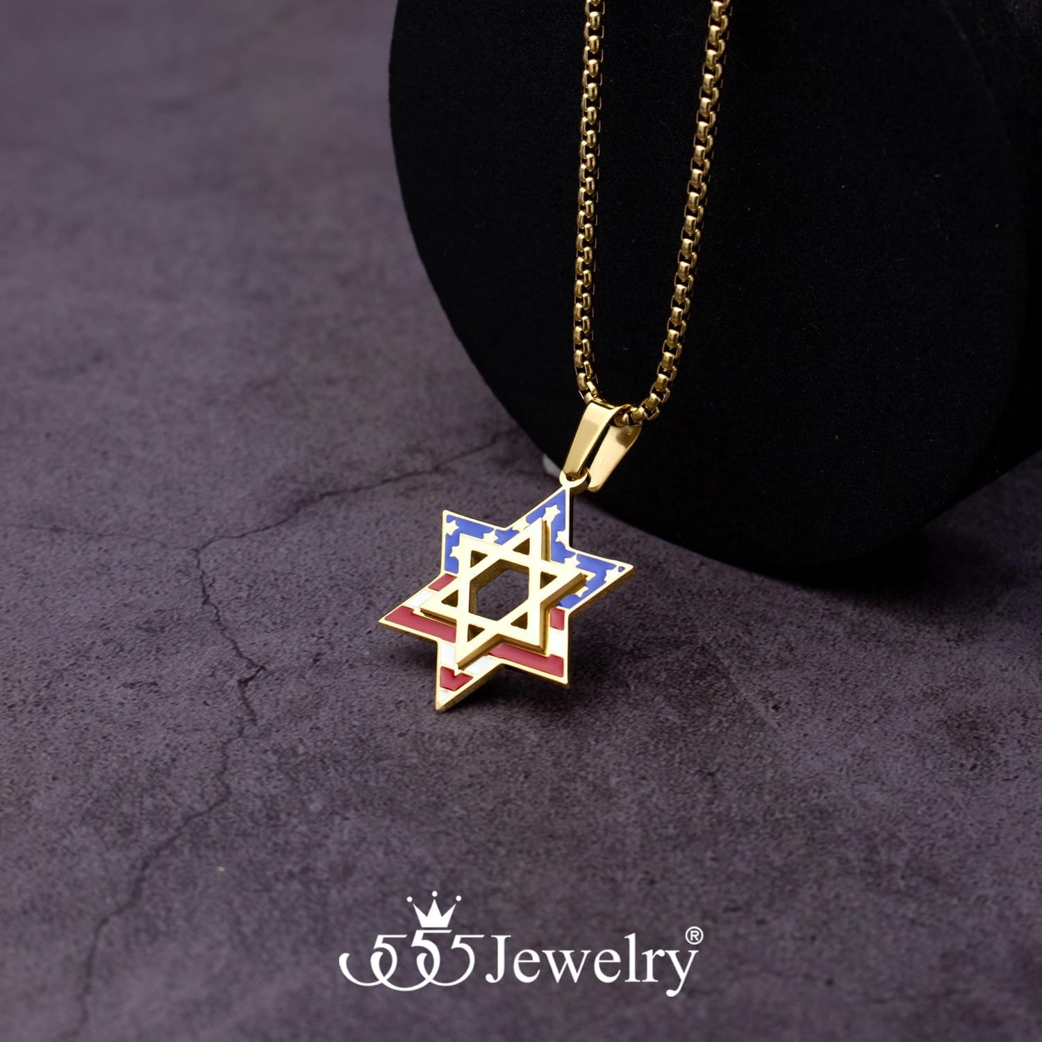 image:image555Jewelry Stainless Steel Star of David amp US Flag Necklace Pendant 1624 Box ChainGold Style 4