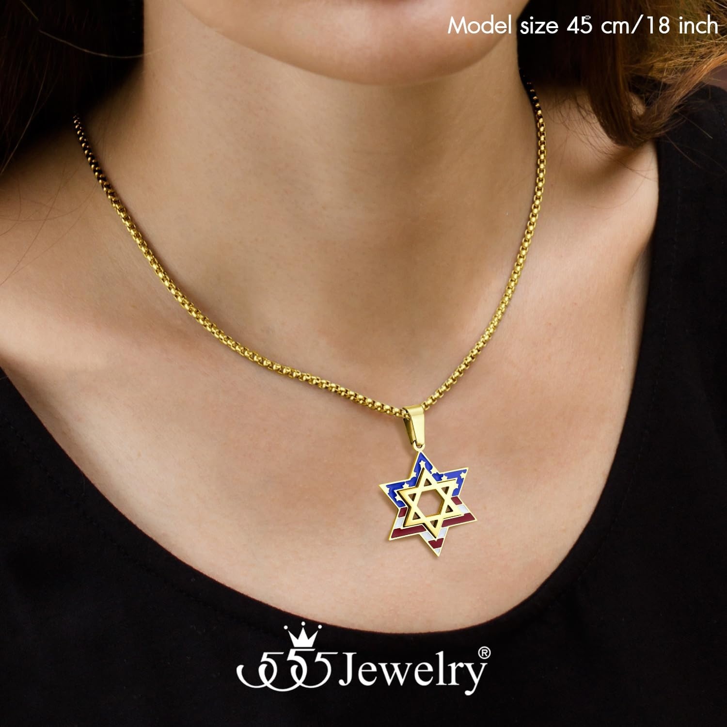 image:image555Jewelry Stainless Steel Star of David amp US Flag Necklace Pendant 1624 Box ChainGold Style 4