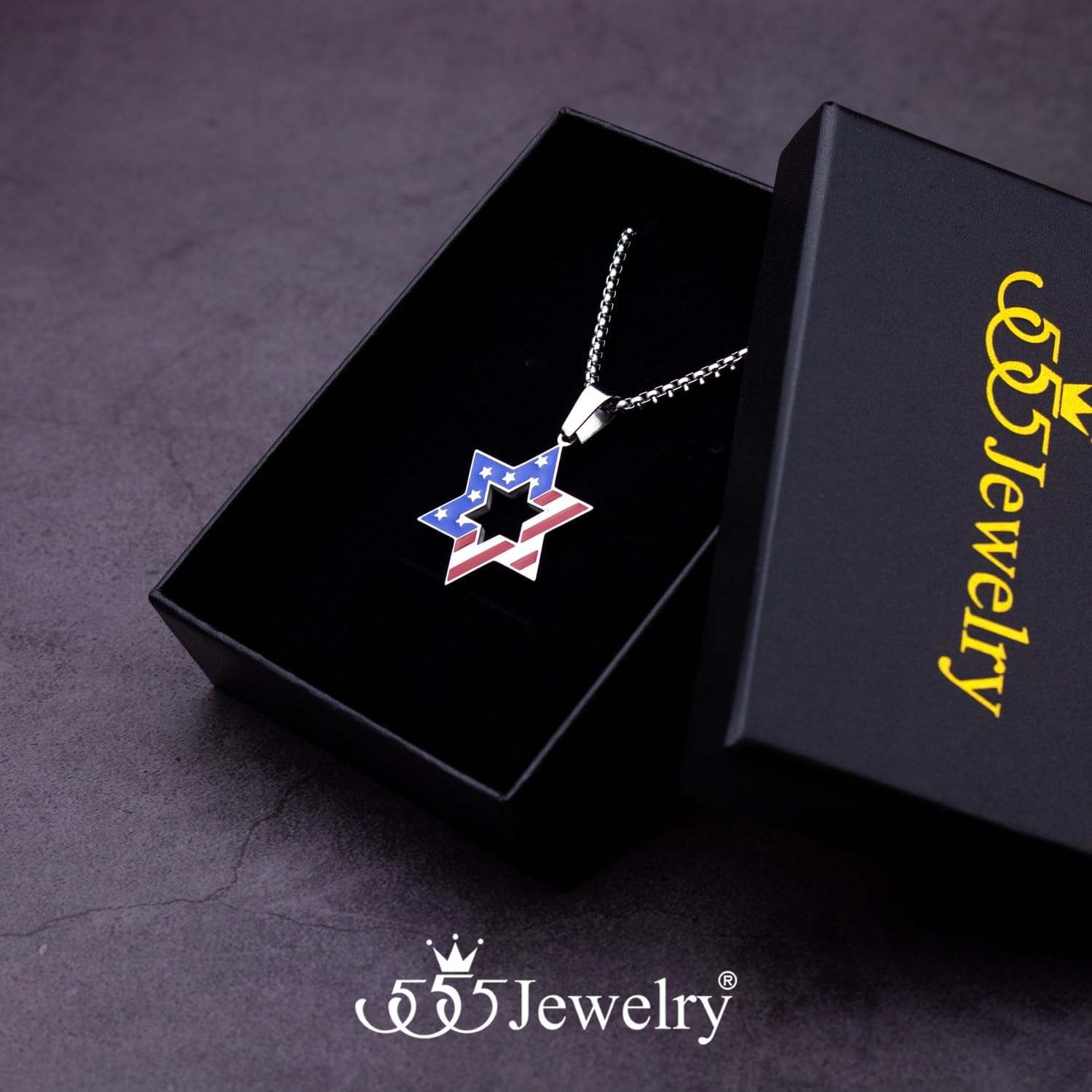 image:image555Jewelry Stainless Steel Star of David amp US Flag Necklace Pendant 1624 Box ChainSilver Style 1