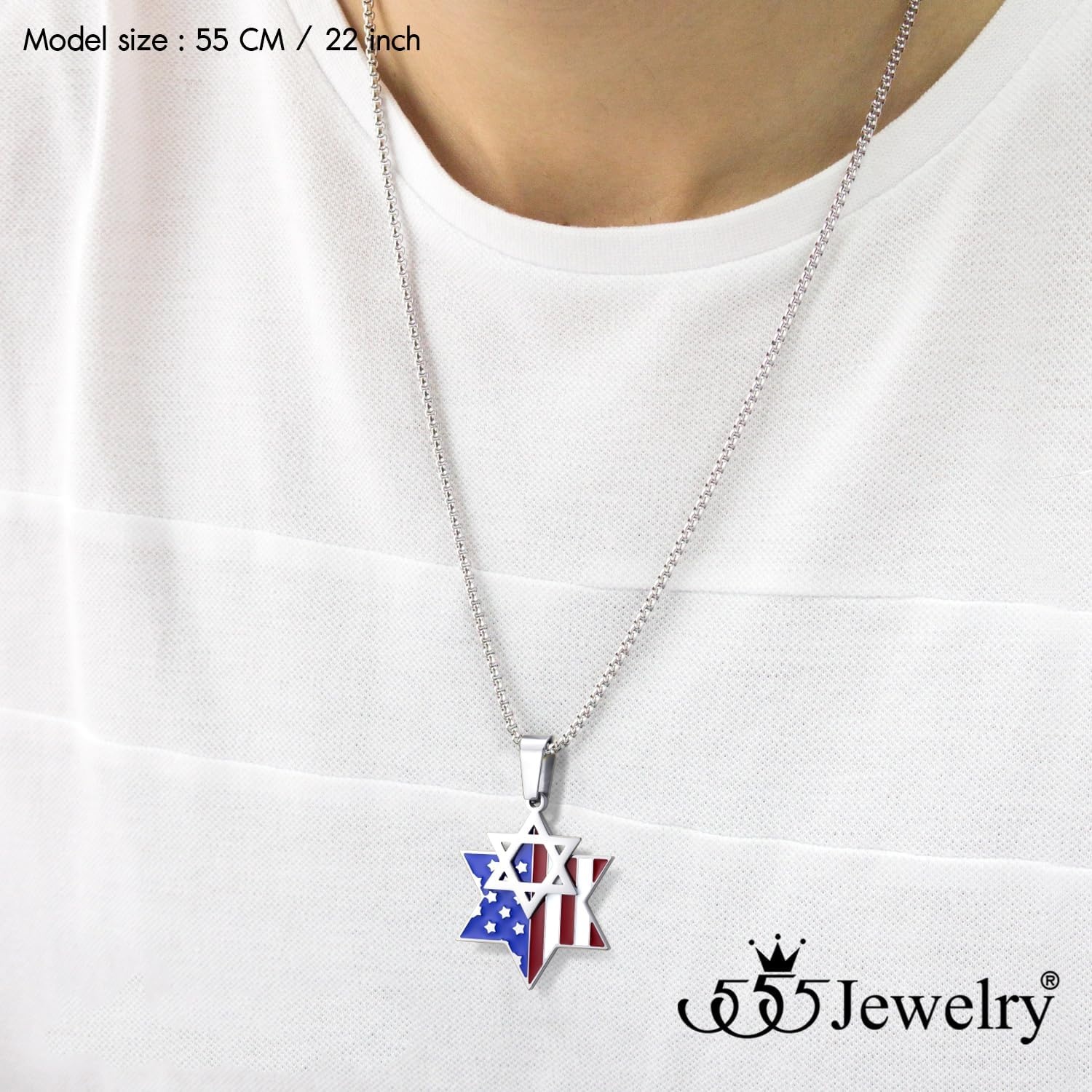 image:image555Jewelry Stainless Steel Star of David amp US Flag Necklace Pendant 1624 Box ChainSilver Style 3