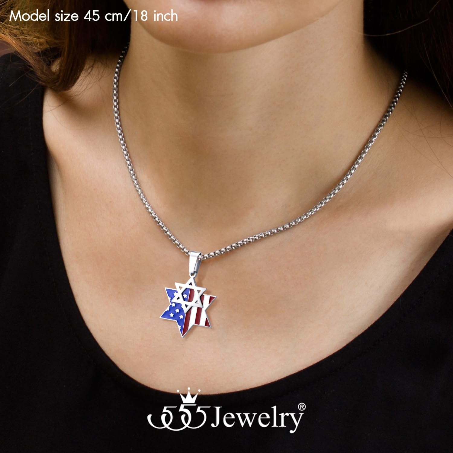 image:image555Jewelry Stainless Steel Star of David amp US Flag Necklace Pendant 1624 Box ChainSilver Style 3