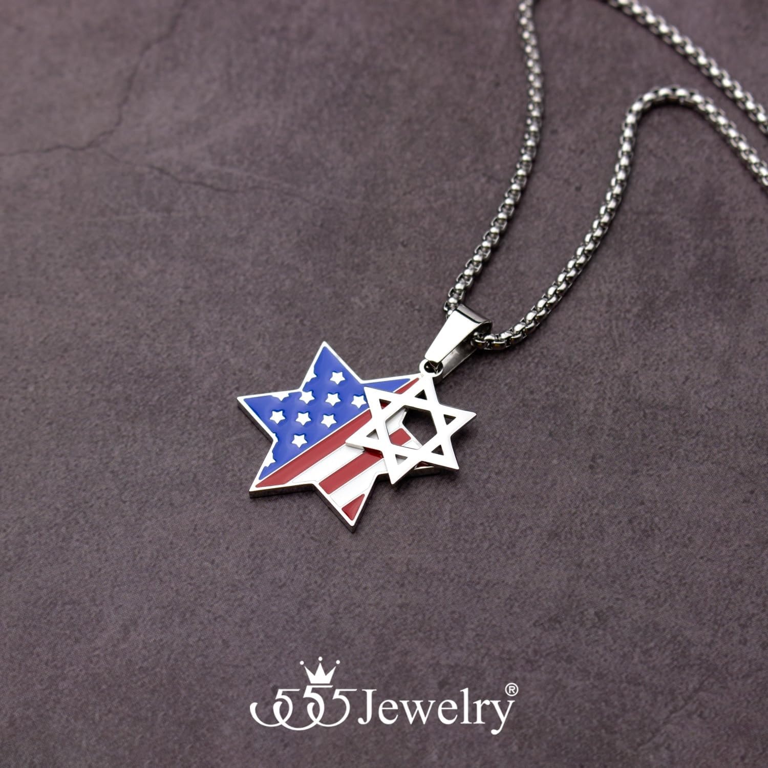 image:image555Jewelry Stainless Steel Star of David amp US Flag Necklace Pendant 1624 Box ChainSilver Style 3