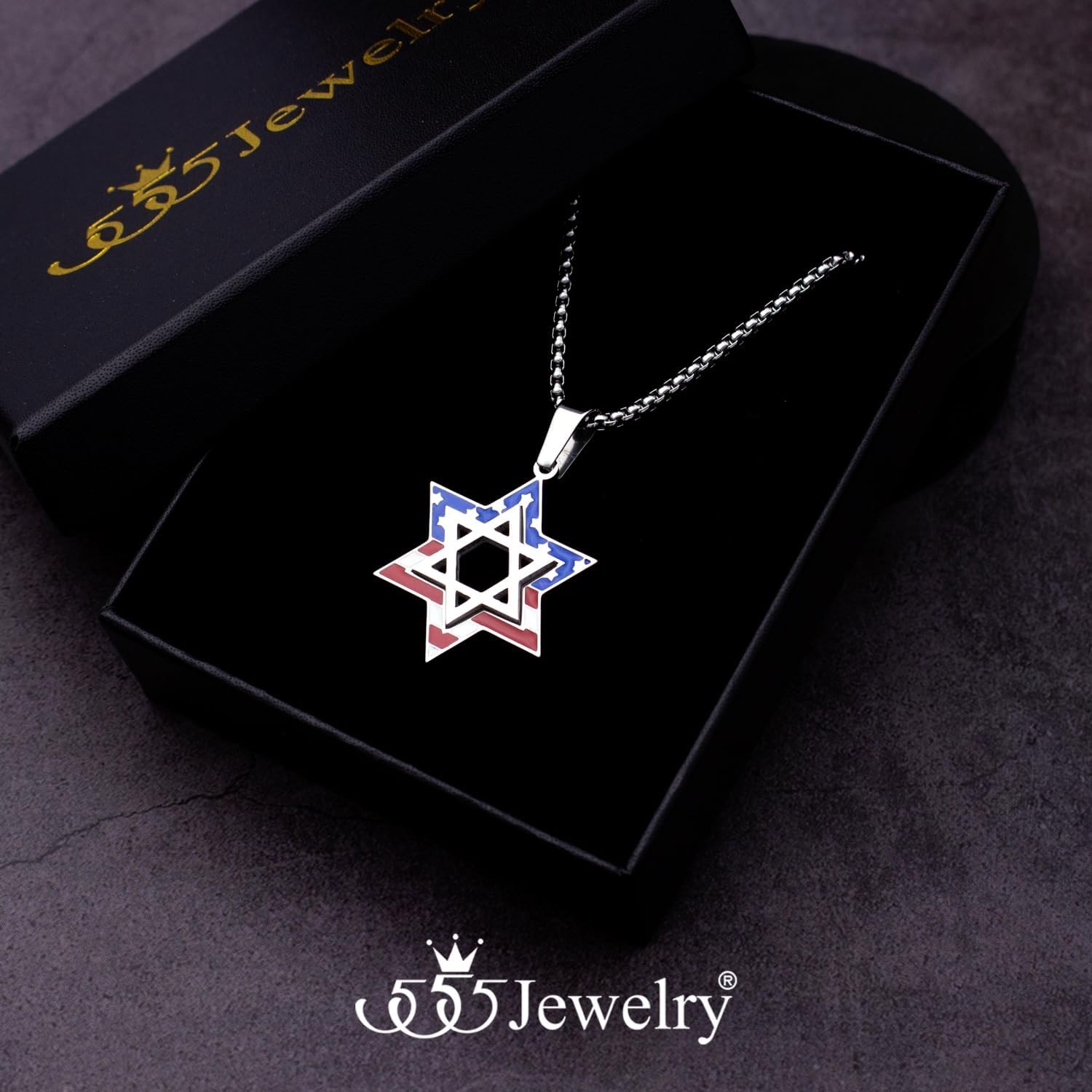 image:image555Jewelry Stainless Steel Star of David amp US Flag Necklace Pendant 1624 Box ChainSilver Style 4