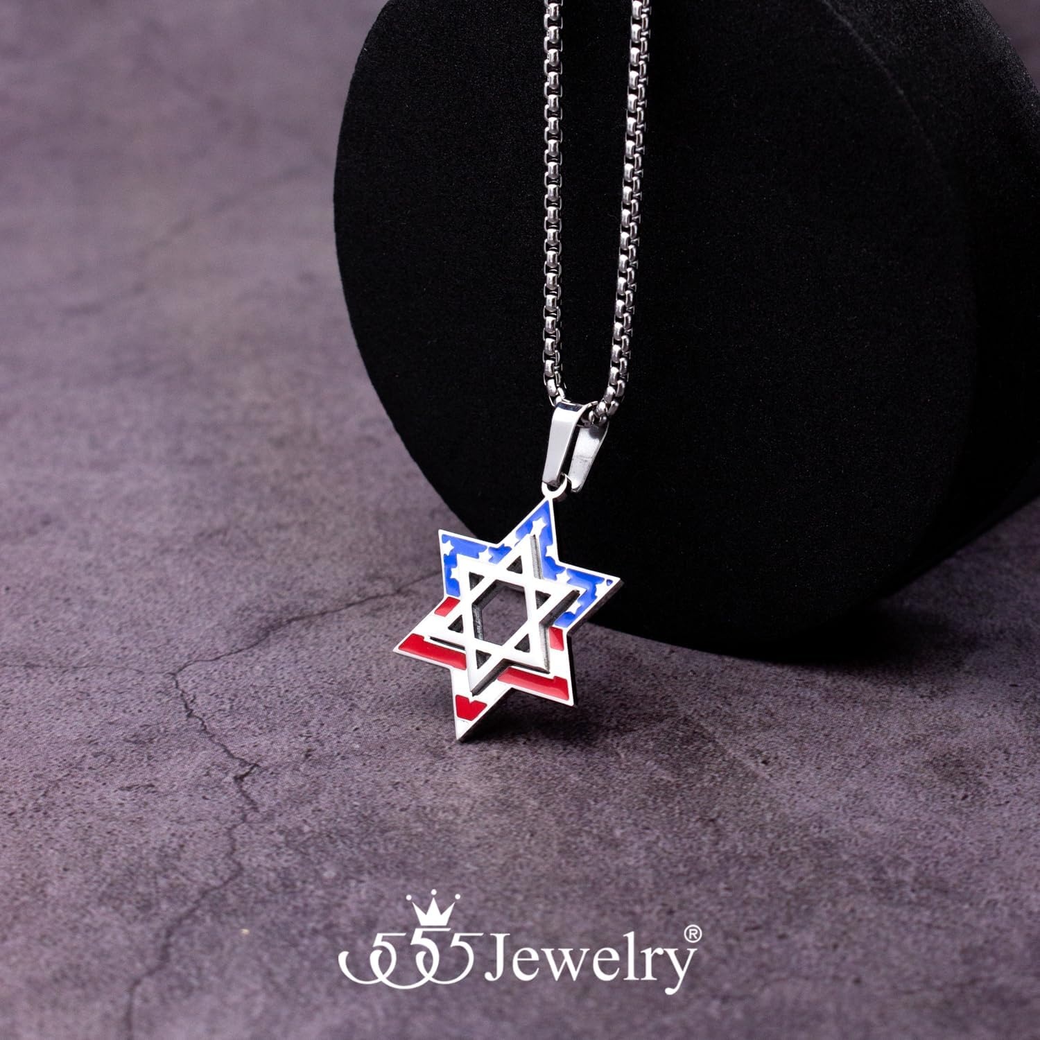 image:image555Jewelry Stainless Steel Star of David amp US Flag Necklace Pendant 1624 Box ChainSilver Style 4