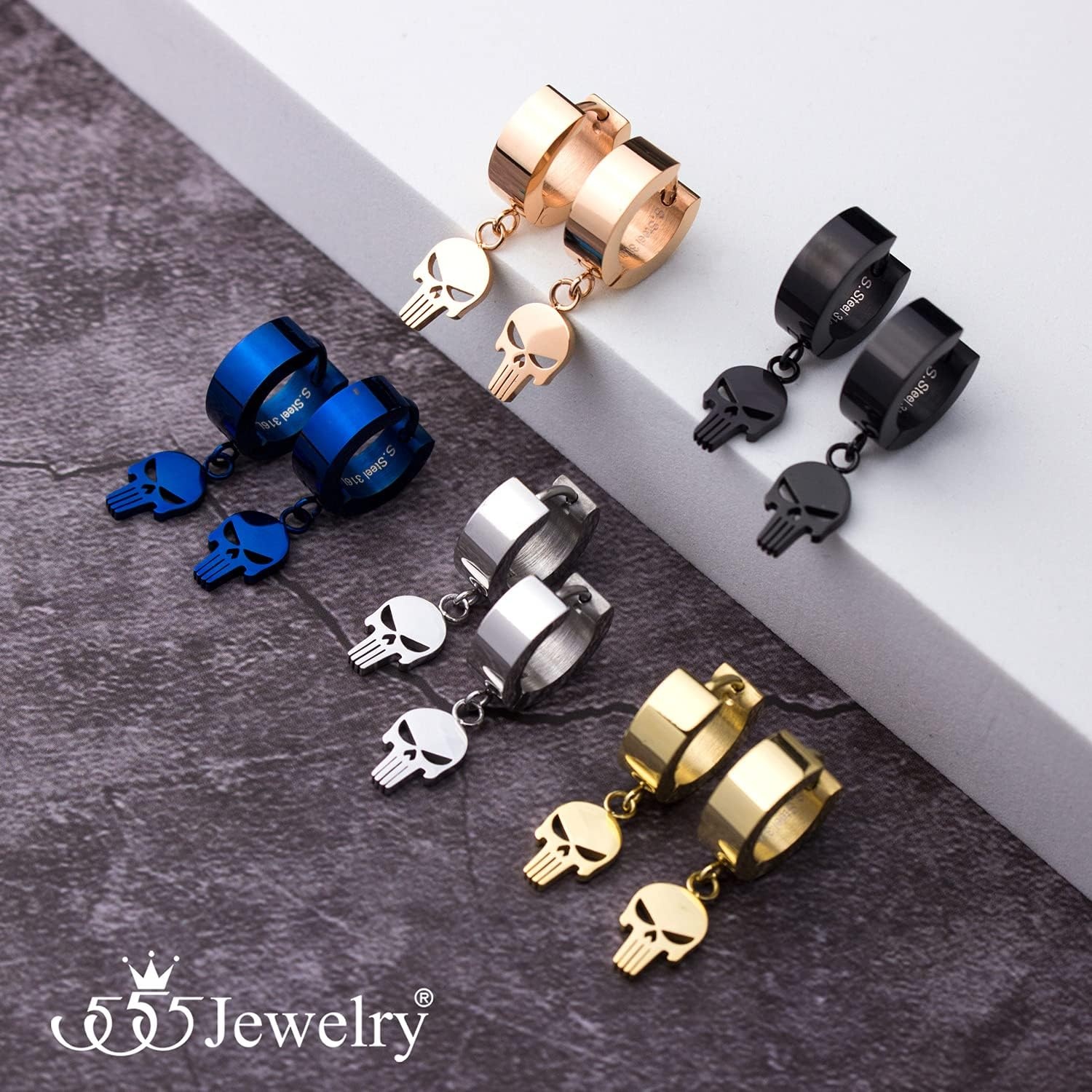 image:image555Jewelry Stainless Steel Unisex Dangle Charm Skull Hoop EarringsSilver