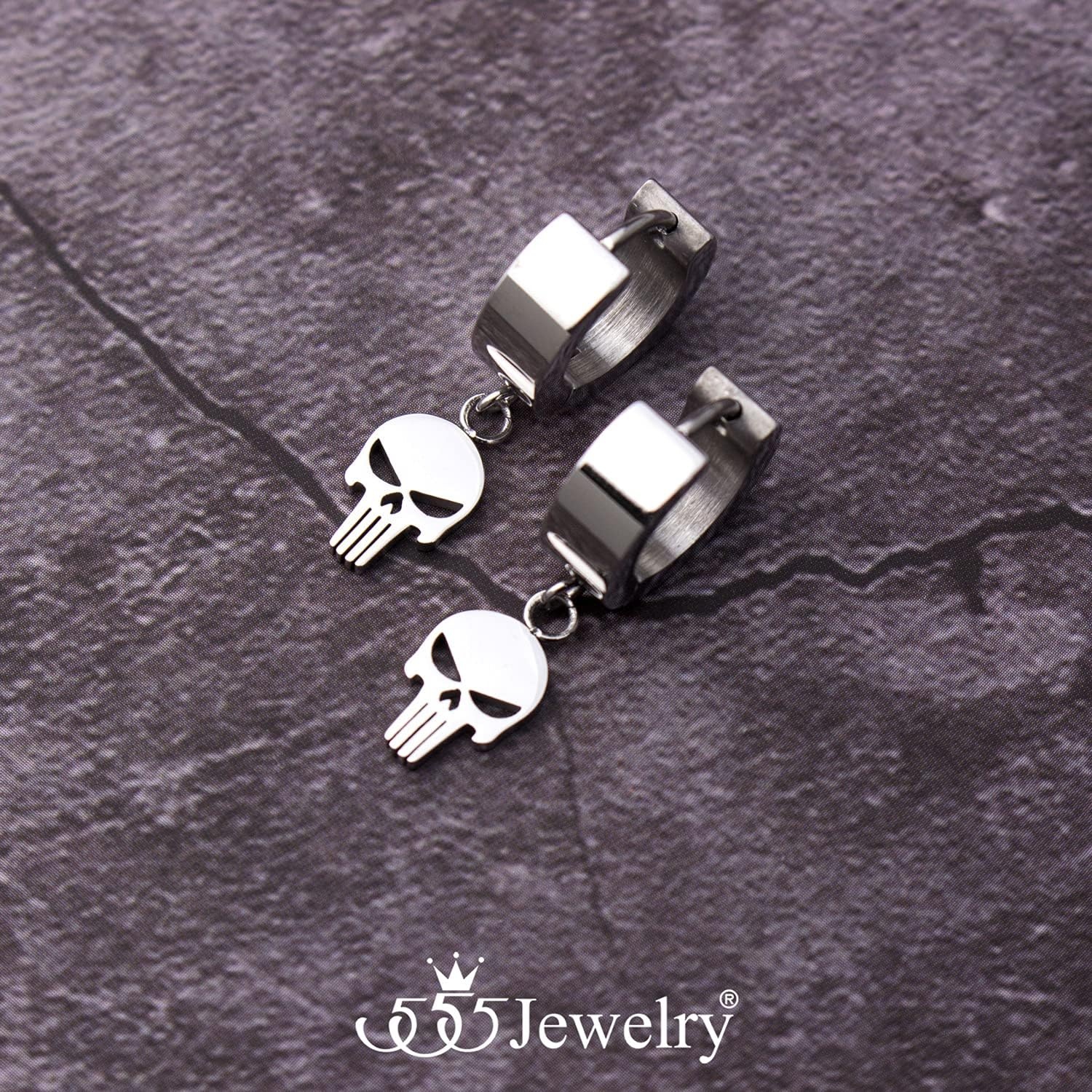 image:image555Jewelry Stainless Steel Unisex Dangle Charm Skull Hoop EarringsSilver