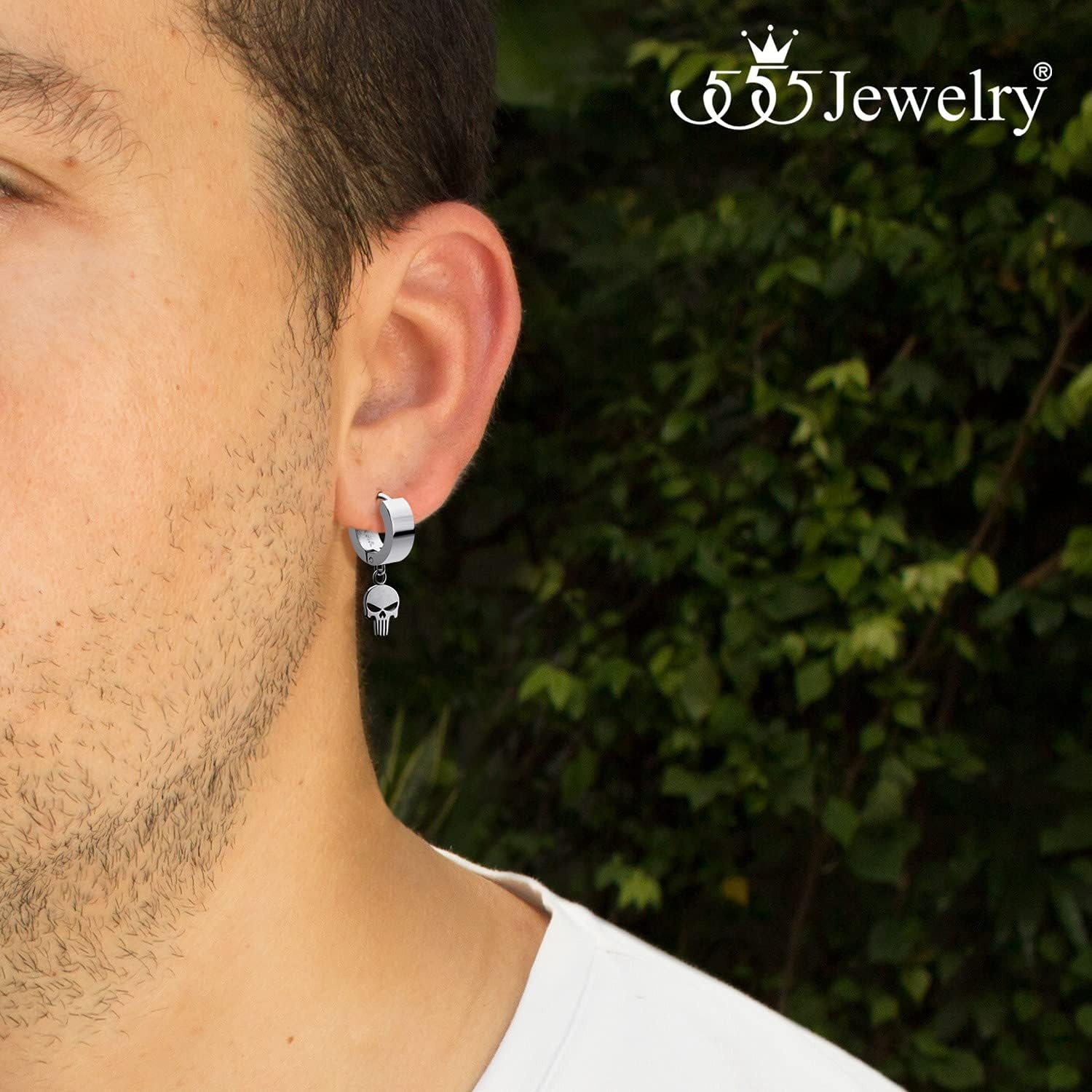 image:image555Jewelry Stainless Steel Unisex Dangle Charm Skull Hoop EarringsSilver