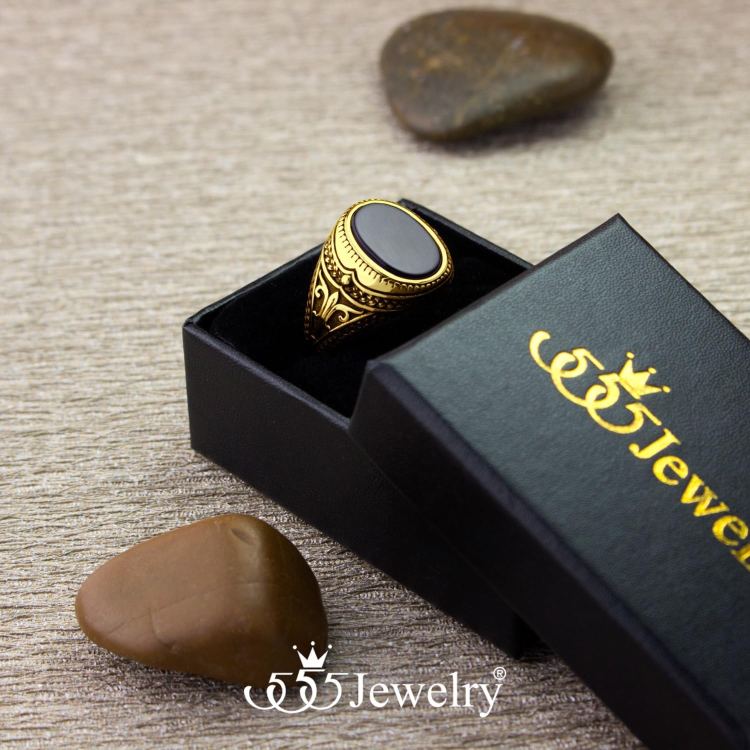 image:image555Jewelry Stainless Steel Vintage Celtic Signet Onyx Stone Ring for MenGoldOnyx
