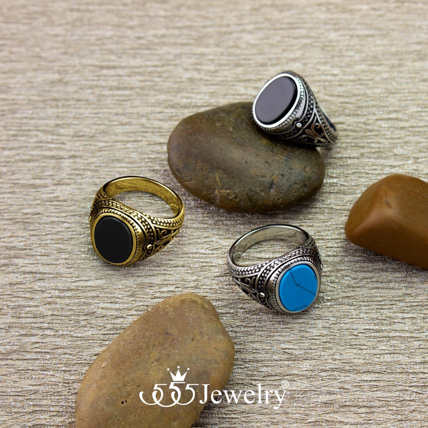 image:image555Jewelry Stainless Steel Vintage Celtic Signet Onyx Stone Ring for MenGoldOnyx