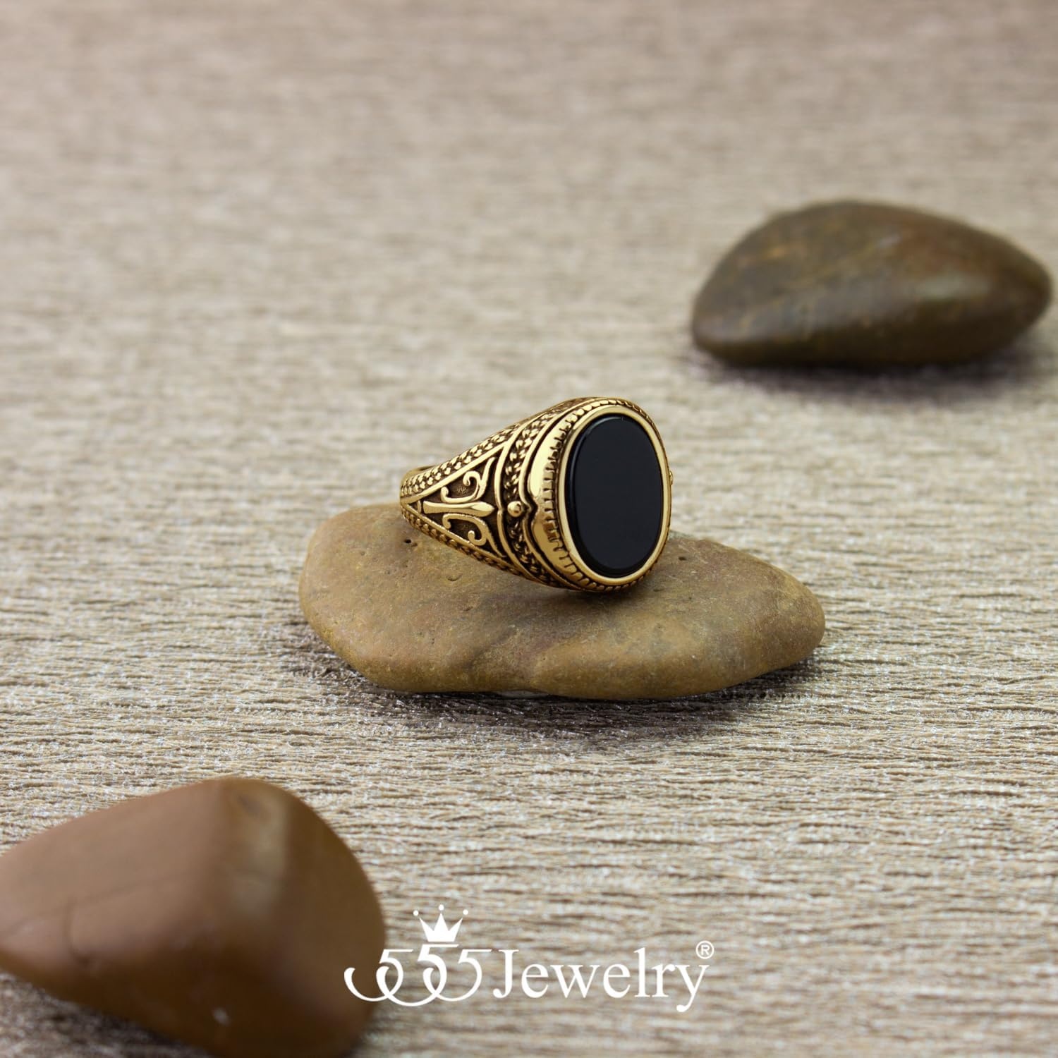 image:image555Jewelry Stainless Steel Vintage Celtic Signet Onyx Stone Ring for MenGoldOnyx
