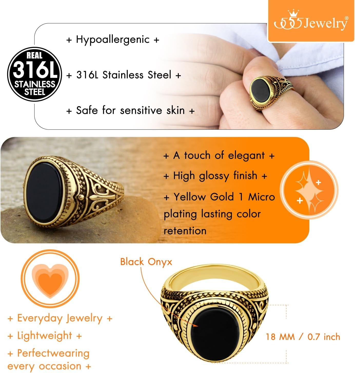 image:image555Jewelry Stainless Steel Vintage Celtic Signet Onyx Stone Ring for MenGoldOnyx