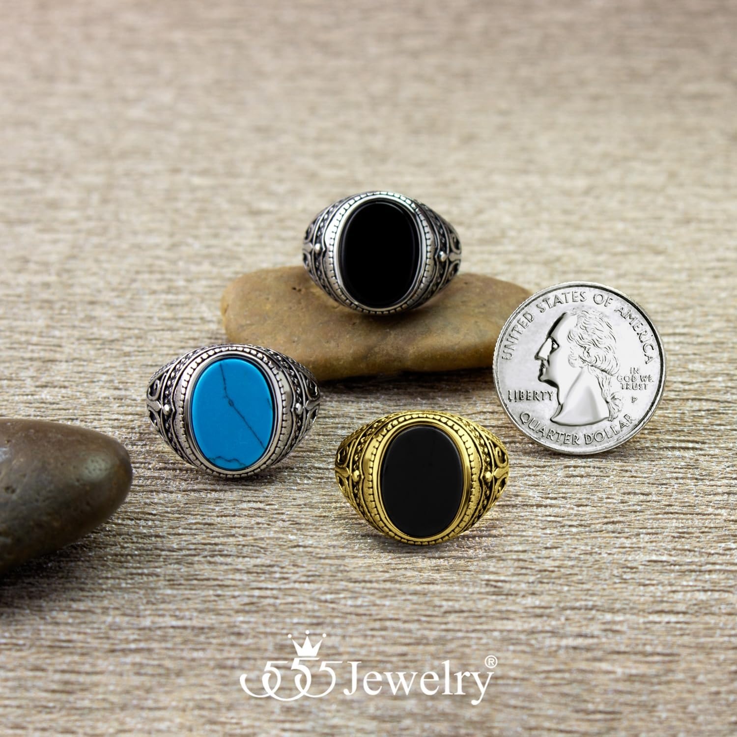 image:image555Jewelry Stainless Steel Vintage Celtic Signet Onyx Stone Ring for MenGoldOnyx