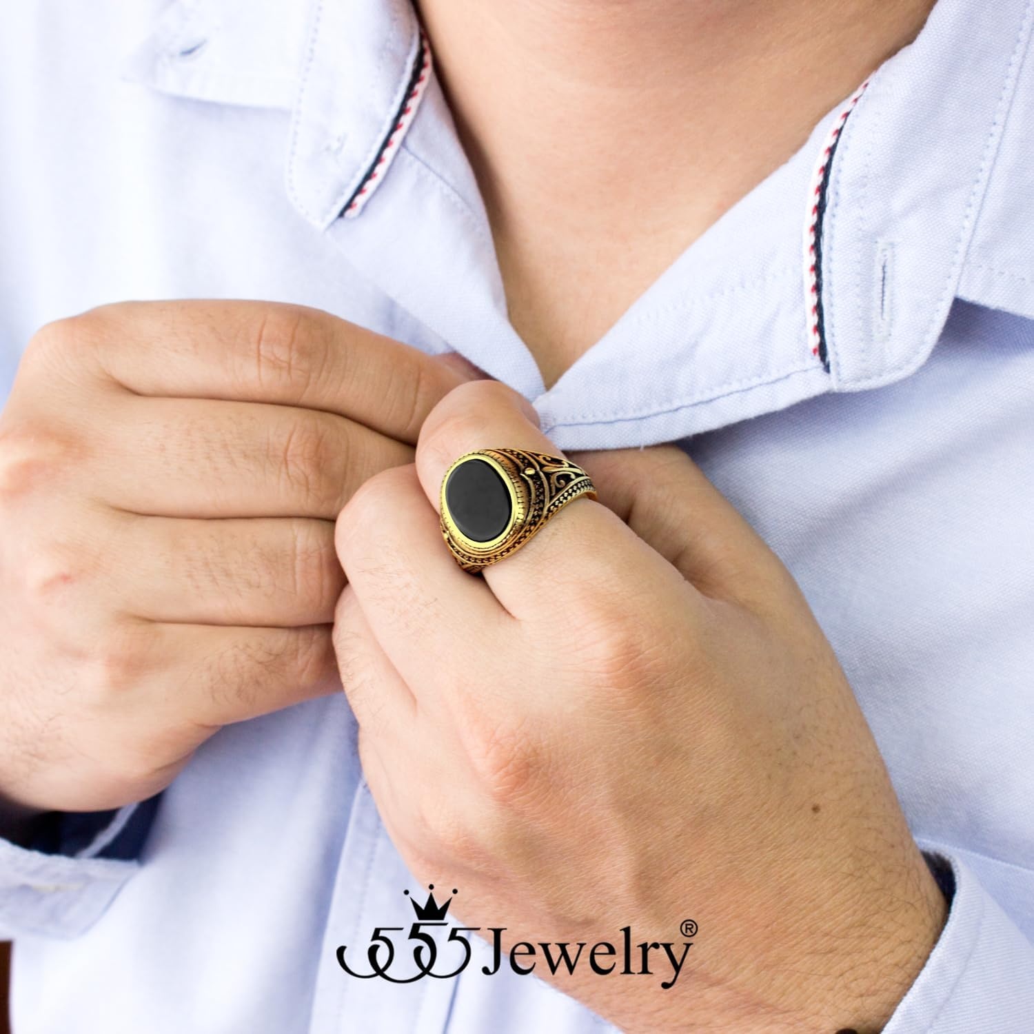 image:image555Jewelry Stainless Steel Vintage Celtic Signet Onyx Stone Ring for MenGoldOnyx