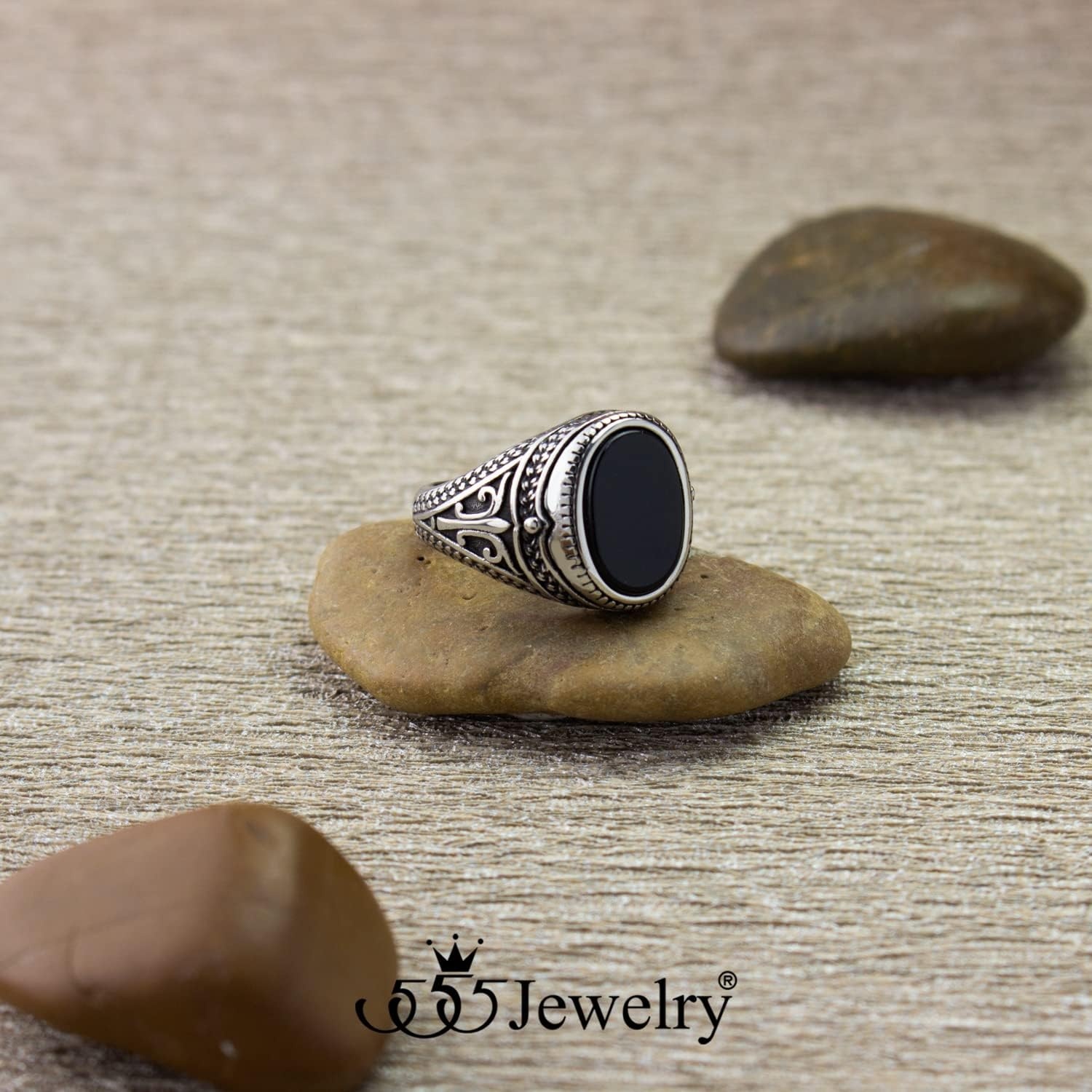 image:image555Jewelry Stainless Steel Vintage Celtic Signet Onyx Stone Ring for MenOnyx