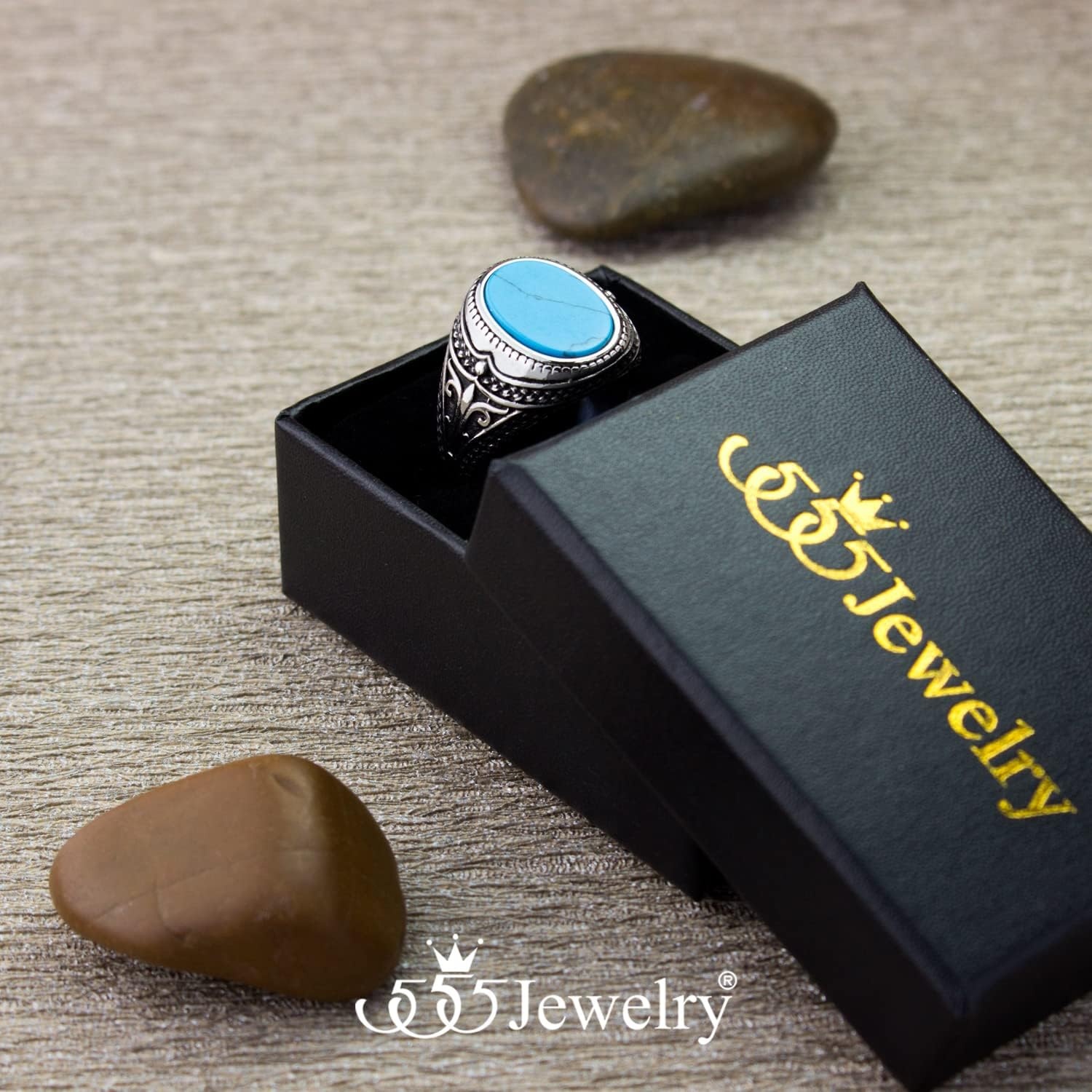 image:image555Jewelry Stainless Steel Vintage Celtic Signet Turquoise Stone Ring for MenTurquoise