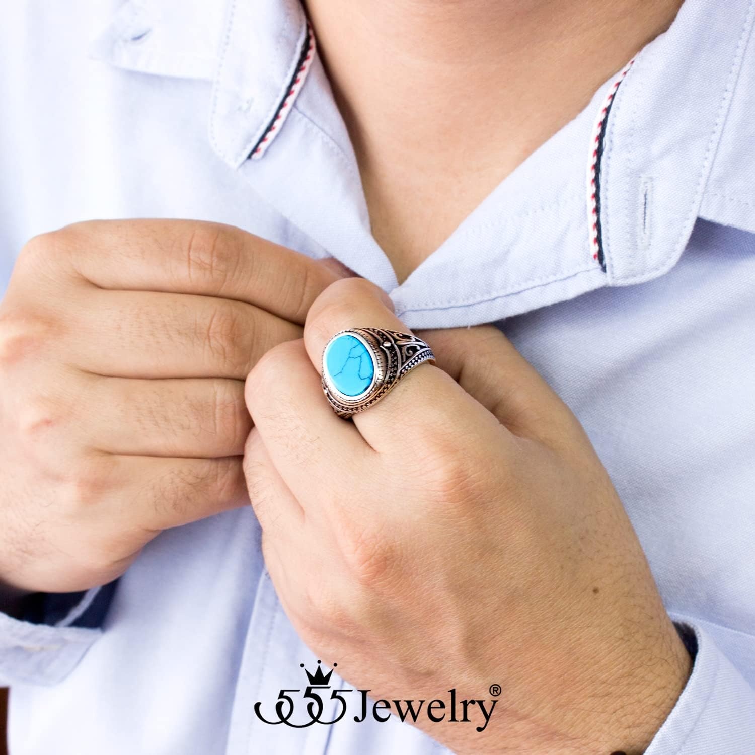 image:image555Jewelry Stainless Steel Vintage Celtic Signet Turquoise Stone Ring for MenTurquoise