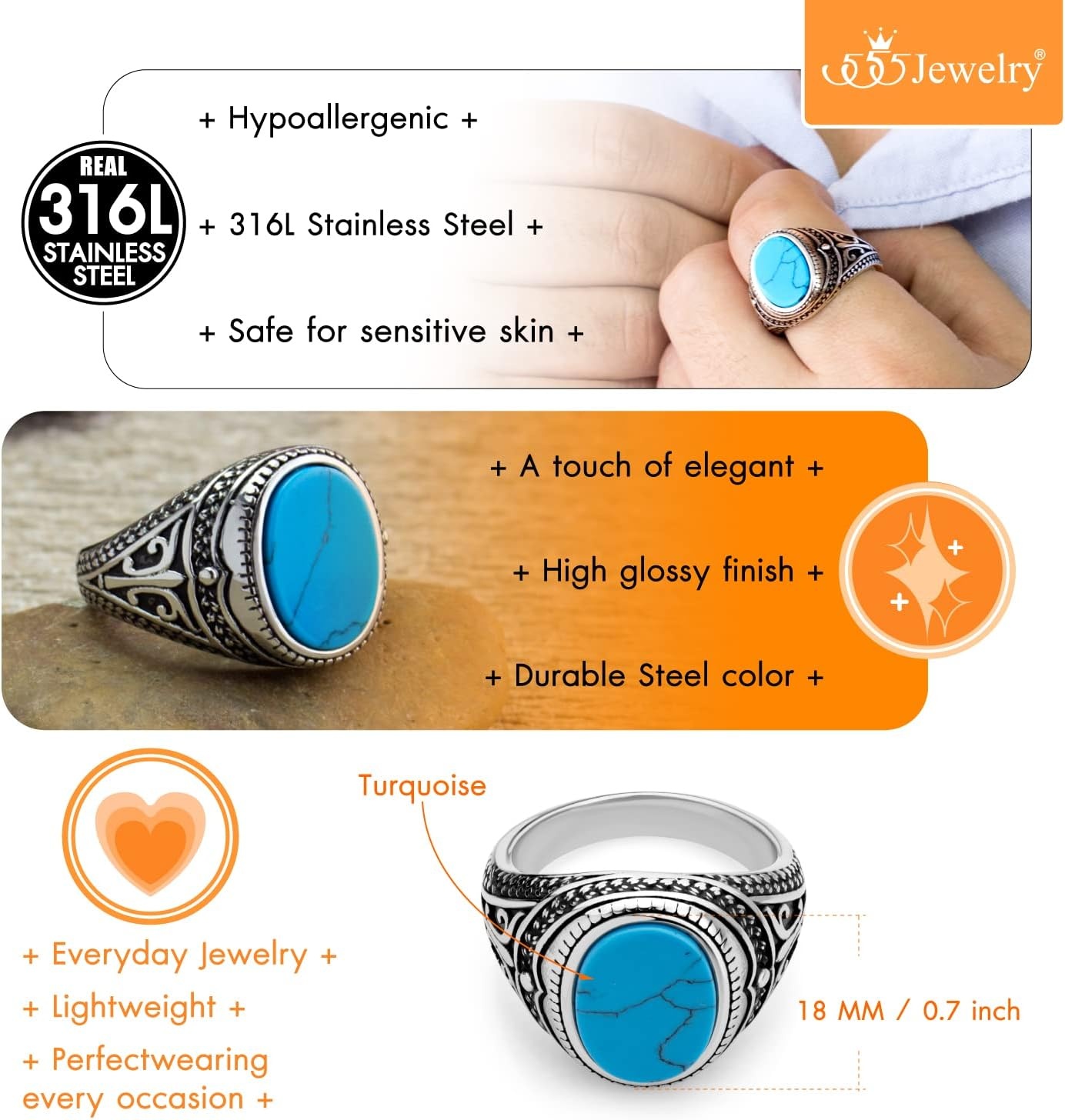 image:image555Jewelry Stainless Steel Vintage Celtic Signet Turquoise Stone Ring for MenTurquoise