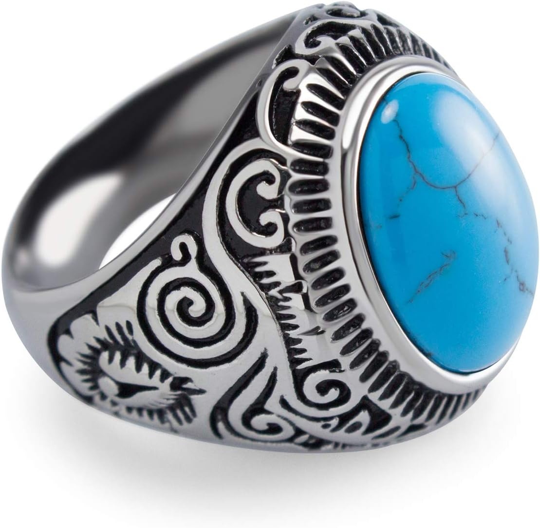 image:image555Jewelry Stainless Steel Vintage Celtic Signet Turquoise Stone Ring for MenTurquoise Style 1