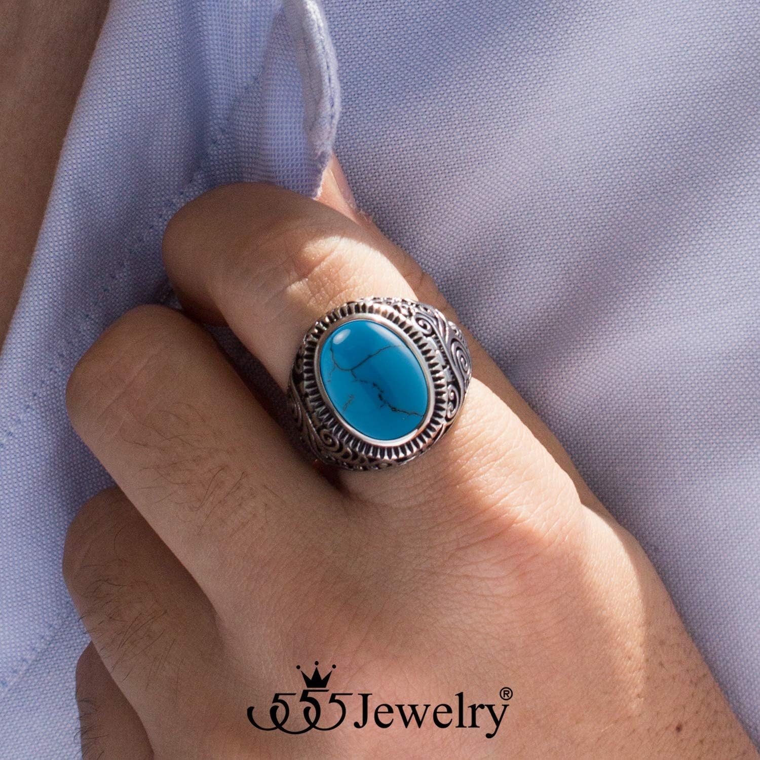 image:image555Jewelry Stainless Steel Vintage Celtic Signet Turquoise Stone Ring for MenTurquoise Style 1