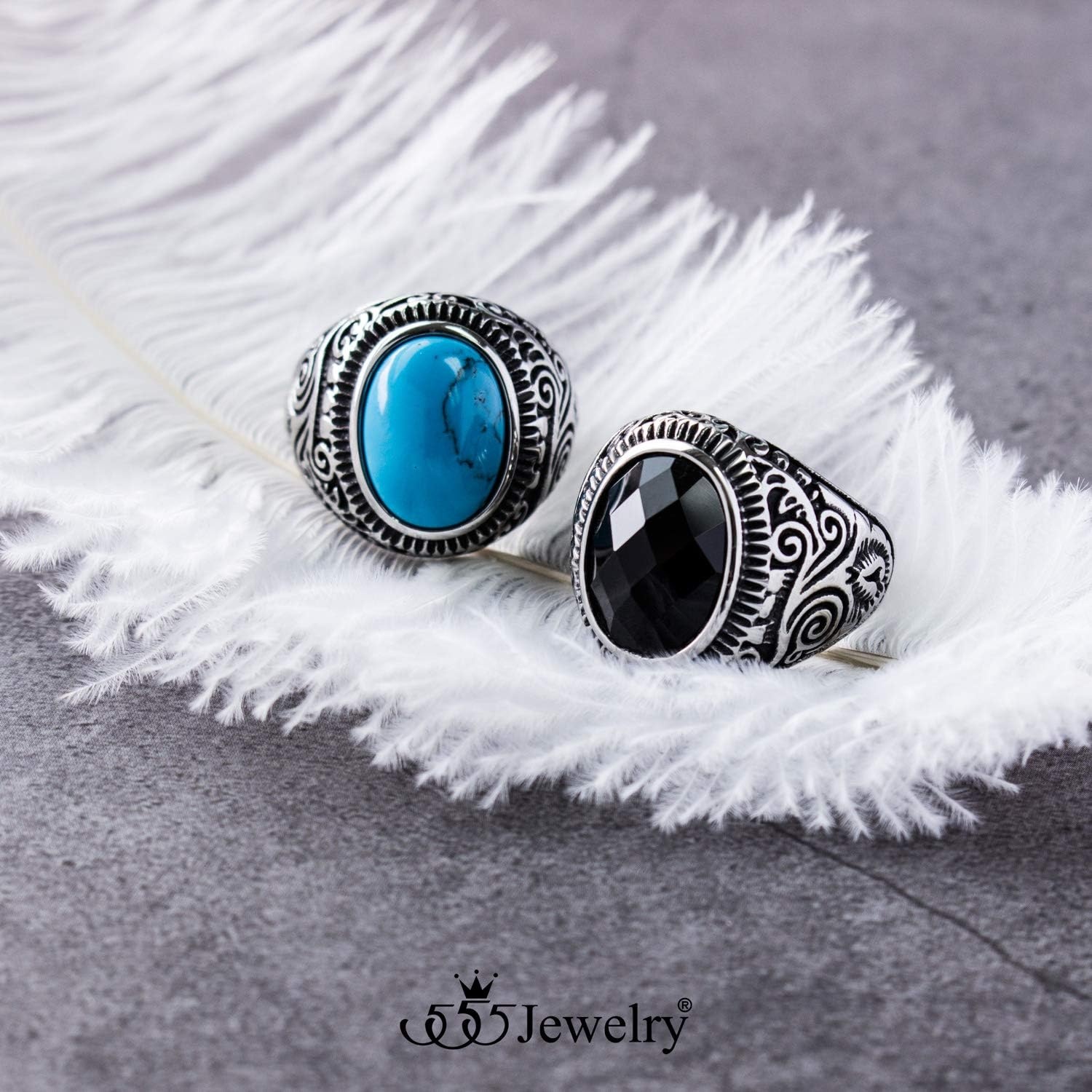 image:image555Jewelry Stainless Steel Vintage Celtic Signet Turquoise Stone Ring for MenTurquoise Style 1