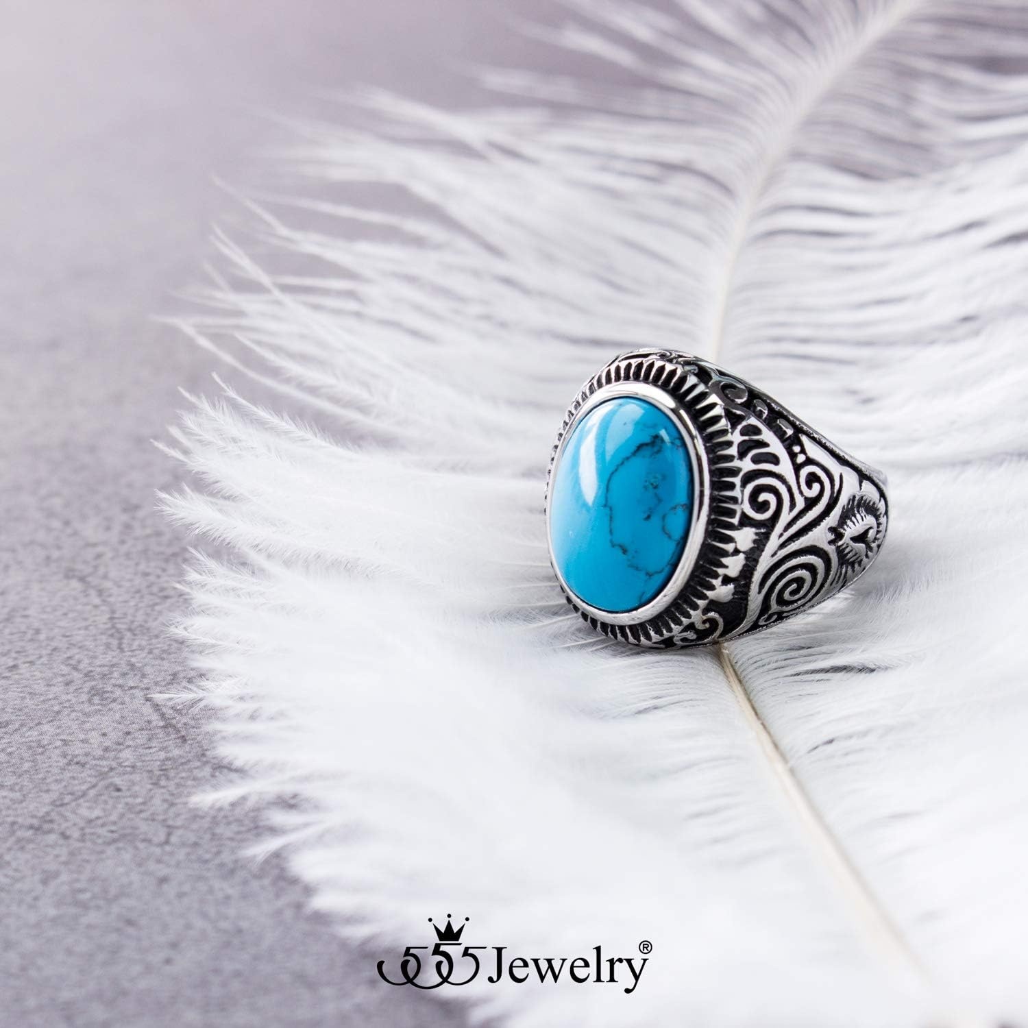 image:image555Jewelry Stainless Steel Vintage Celtic Signet Turquoise Stone Ring for MenTurquoise Style 1