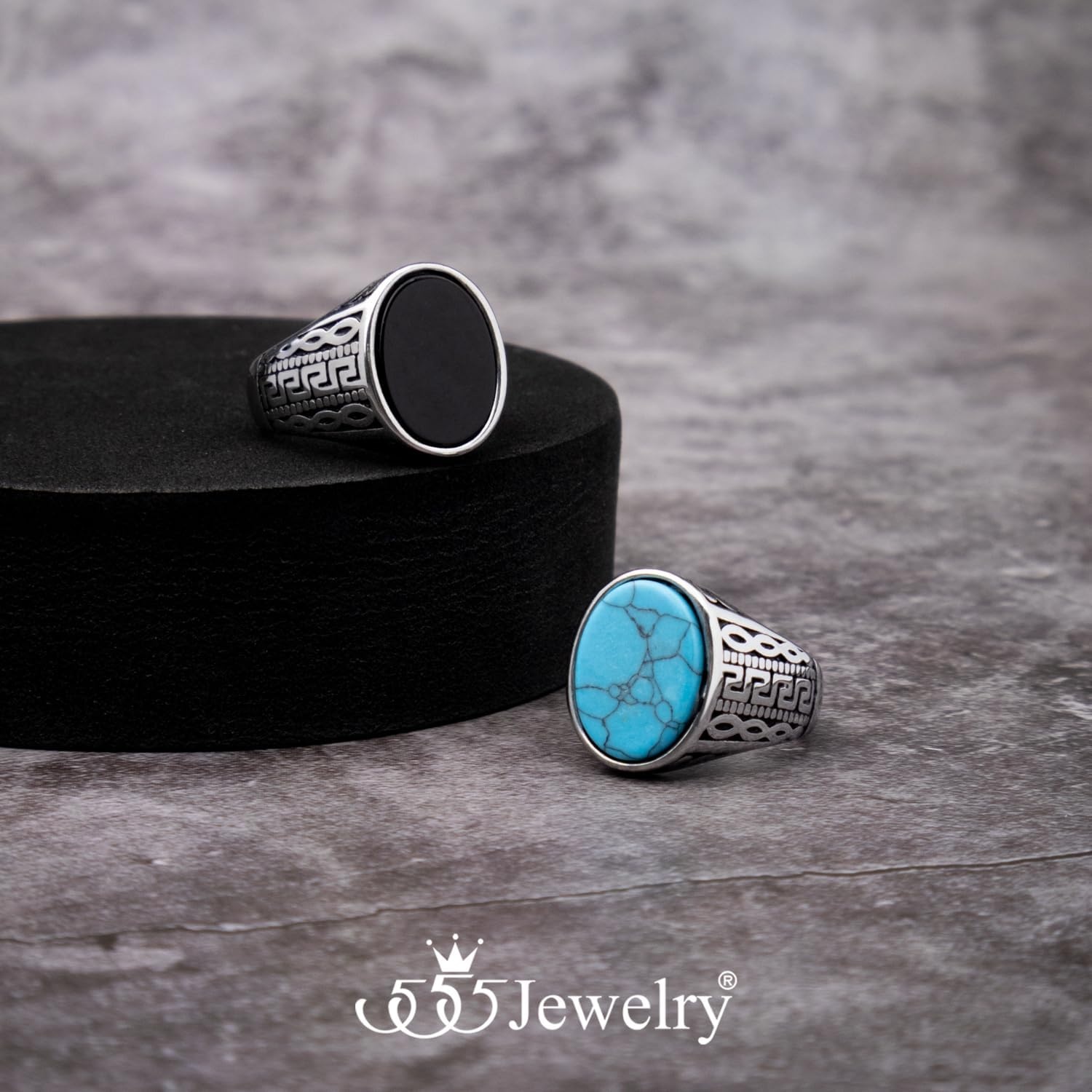 image:image555Jewelry Stainless Steel Vintage Celtic Signet Turquoise Stone Ring for MenTurquoise Style 3