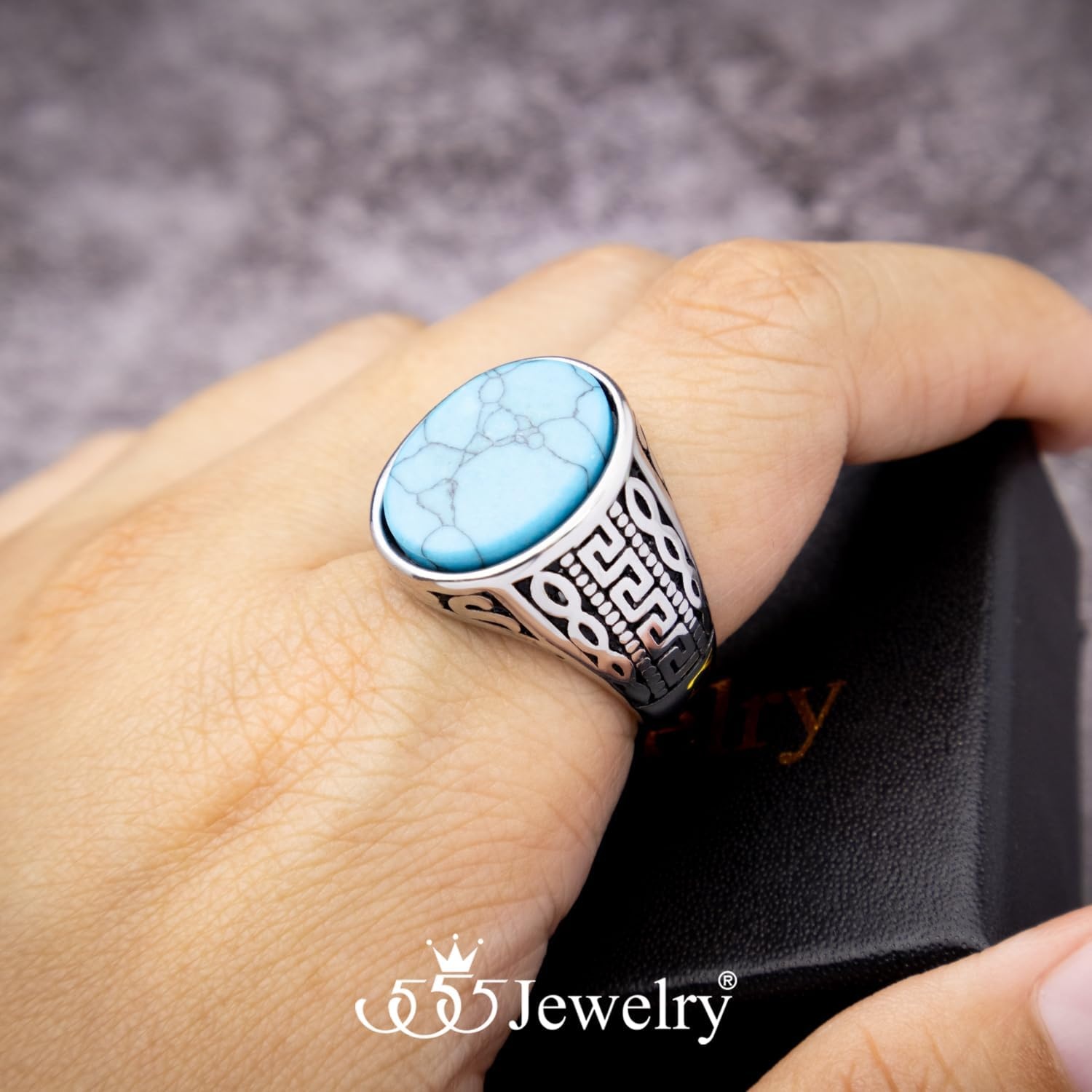 image:image555Jewelry Stainless Steel Vintage Celtic Signet Turquoise Stone Ring for MenTurquoise Style 3