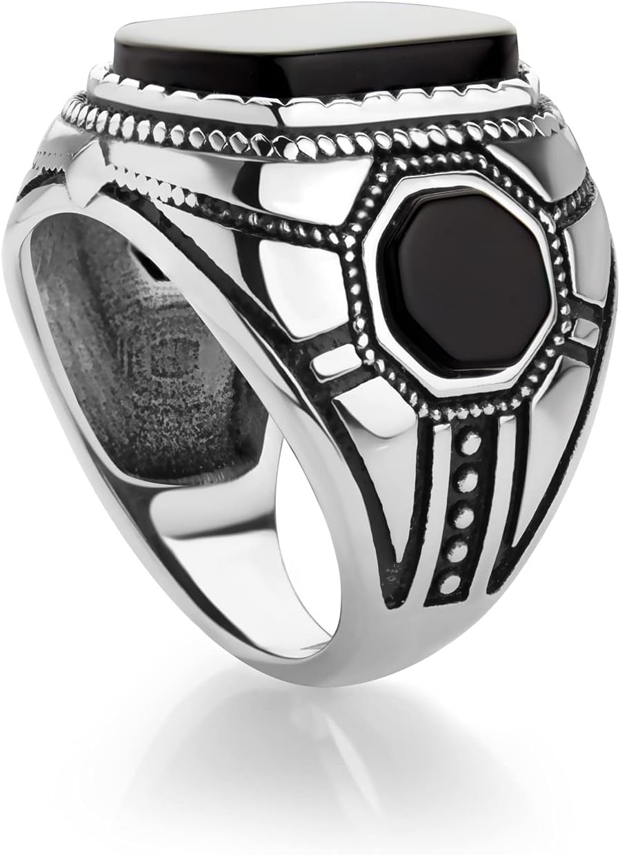 image:image555Jewelry Stainless Steel Vintage Celtic Signet TurquoiseOnyx Stone Ring for MenOnyx