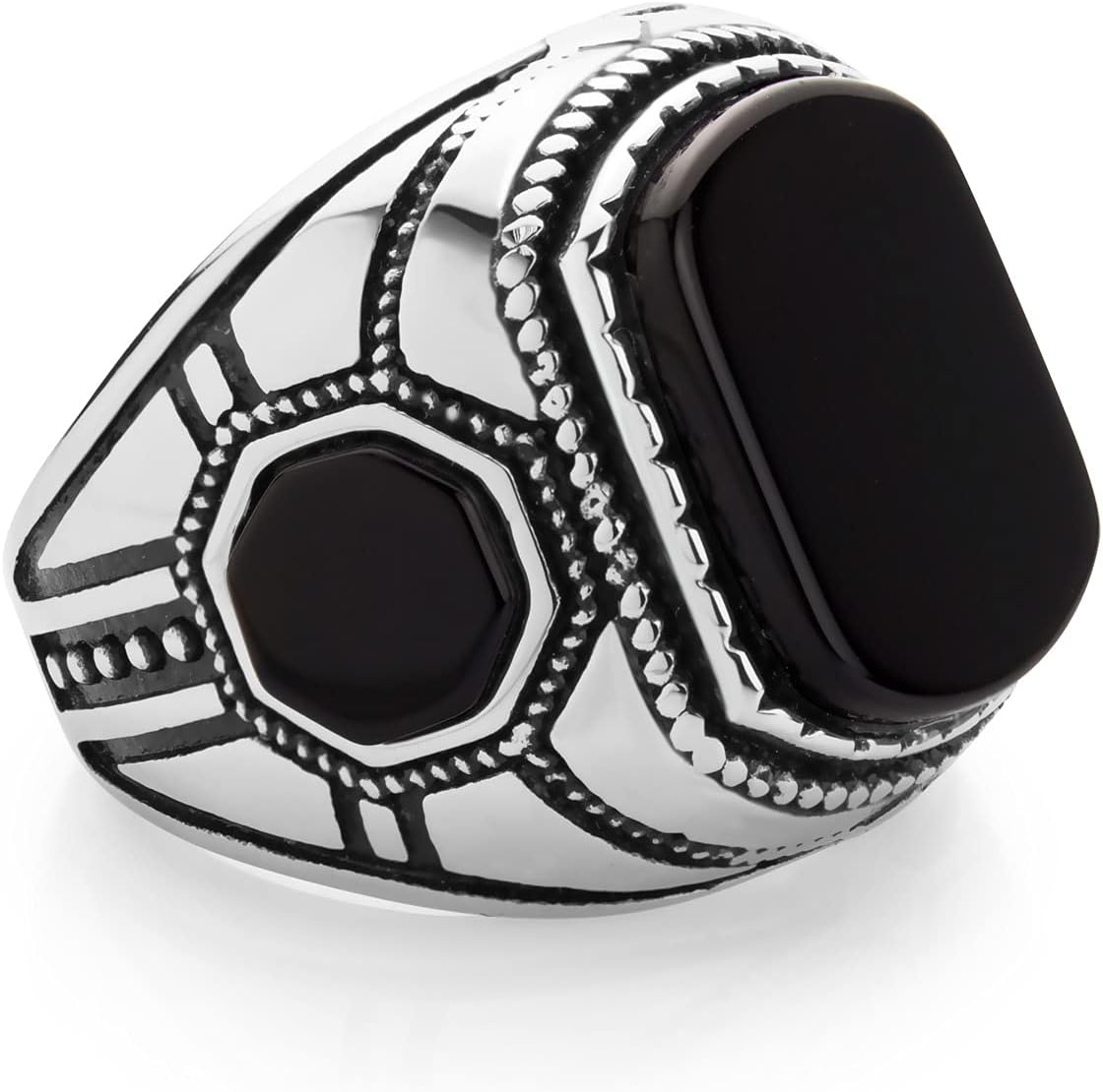 image:image555Jewelry Stainless Steel Vintage Celtic Signet TurquoiseOnyx Stone Ring for MenOnyx