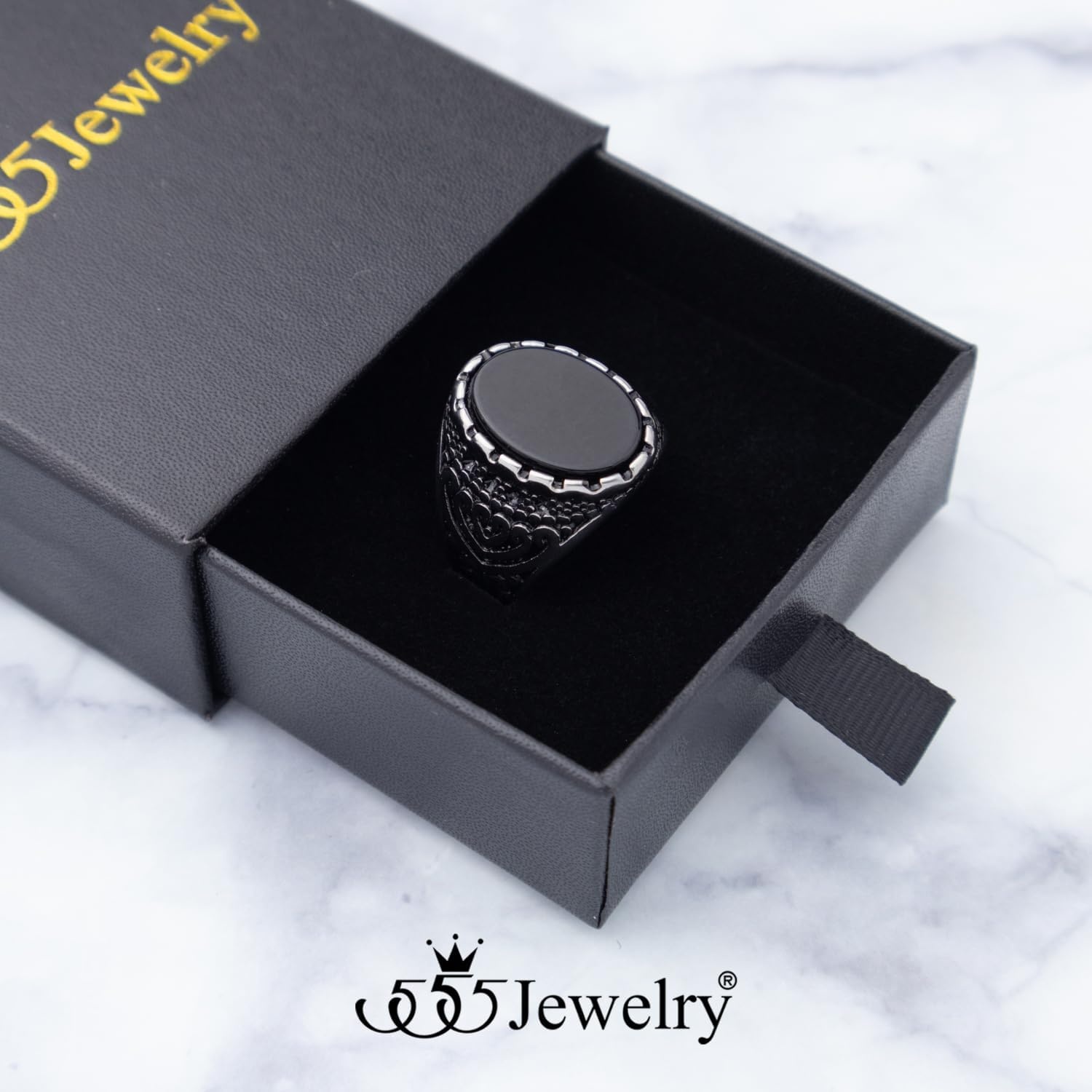 image:image555Jewelry Stainless Steel Vintage Celtic Signet TurquoiseOnyx Stone Ring for MenOnyx Style 2