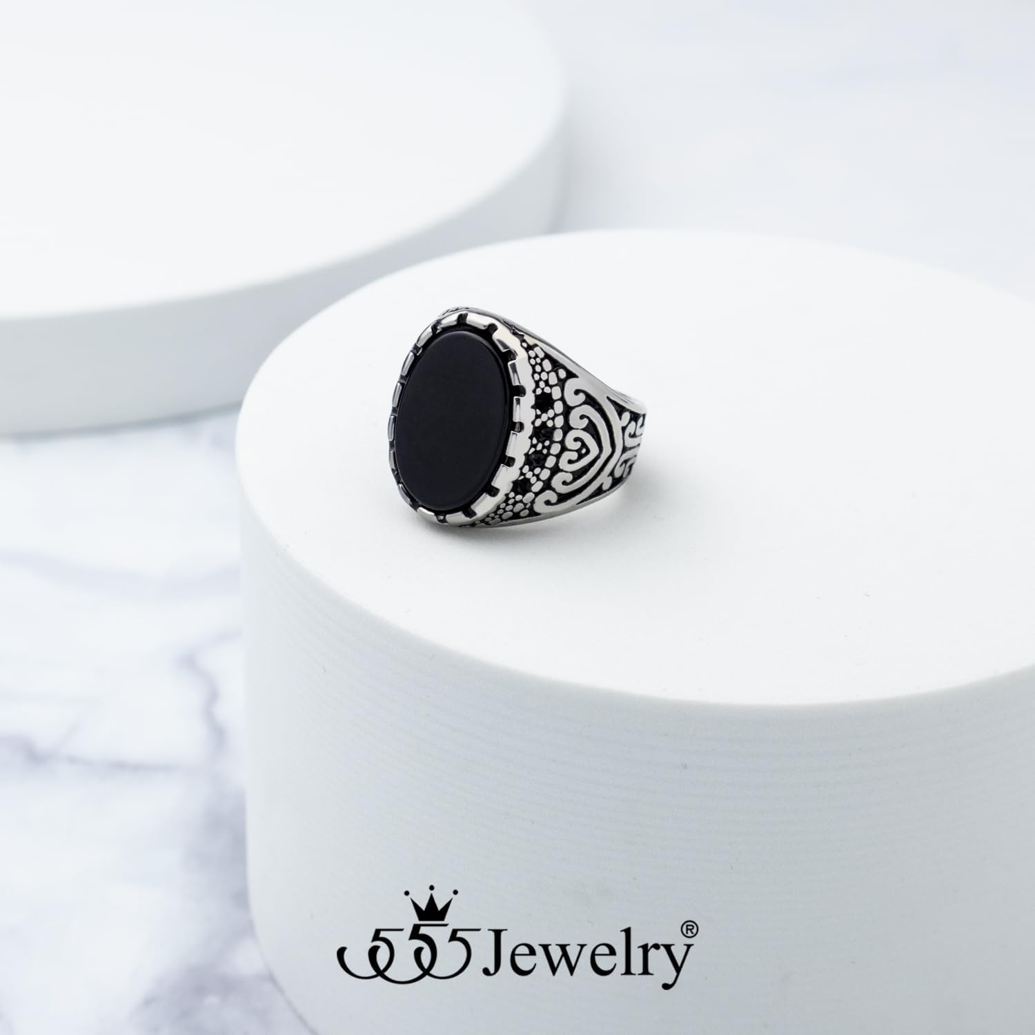 image:image555Jewelry Stainless Steel Vintage Celtic Signet TurquoiseOnyx Stone Ring for MenOnyx Style 2