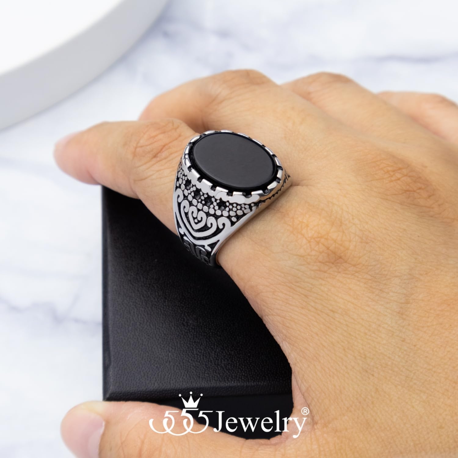 image:image555Jewelry Stainless Steel Vintage Celtic Signet TurquoiseOnyx Stone Ring for MenOnyx Style 2