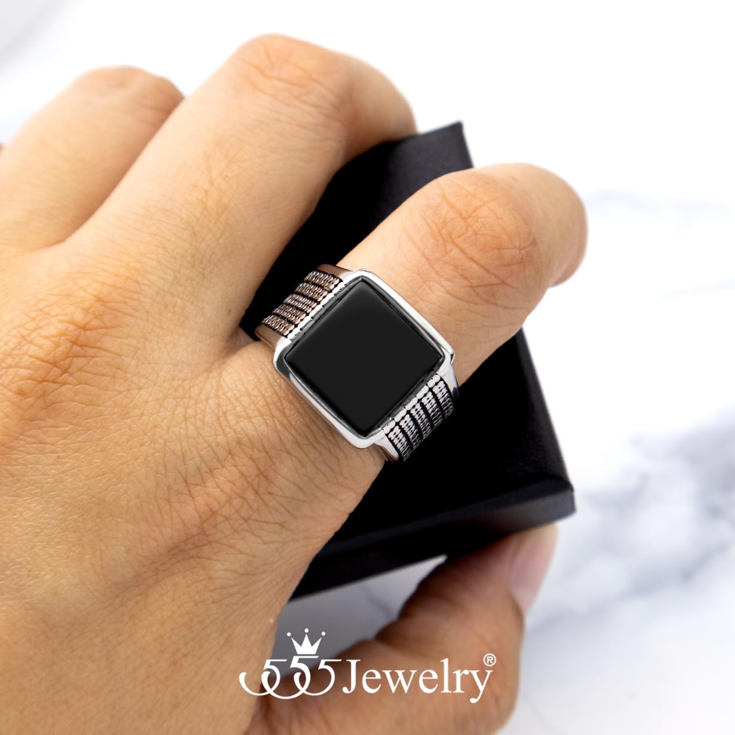 image:image555Jewelry Stainless Steel Vintage Celtic Signet TurquoiseOnyx Stone Ring for MenOnyx Style 3