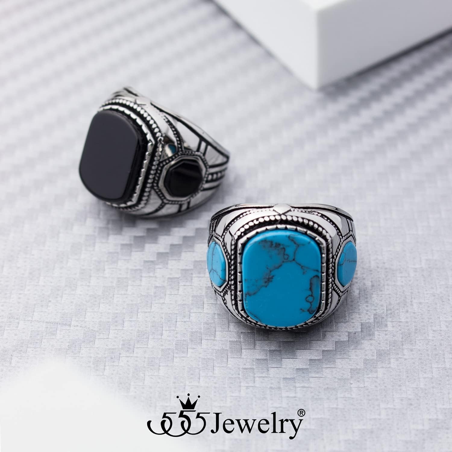 image:image555Jewelry Stainless Steel Vintage Celtic Signet TurquoiseOnyx Stone Ring for MenTurquoise