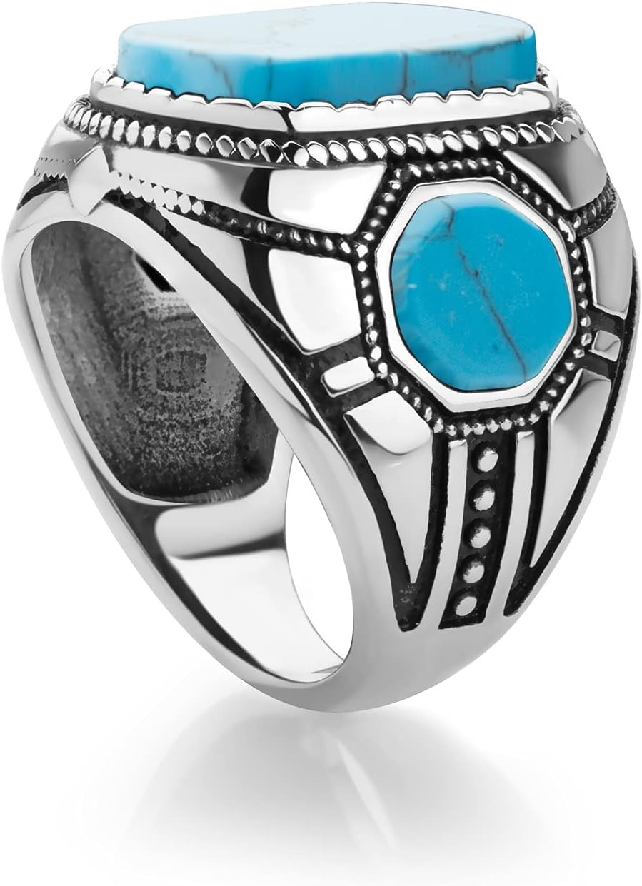 image:image555Jewelry Stainless Steel Vintage Celtic Signet TurquoiseOnyx Stone Ring for MenTurquoise