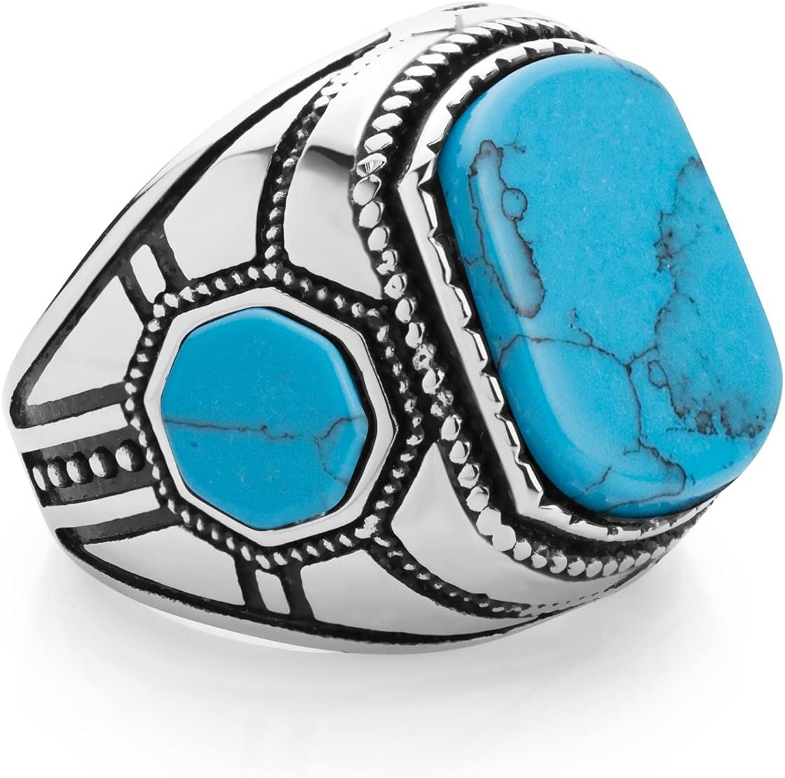 image:image555Jewelry Stainless Steel Vintage Celtic Signet TurquoiseOnyx Stone Ring for MenTurquoise