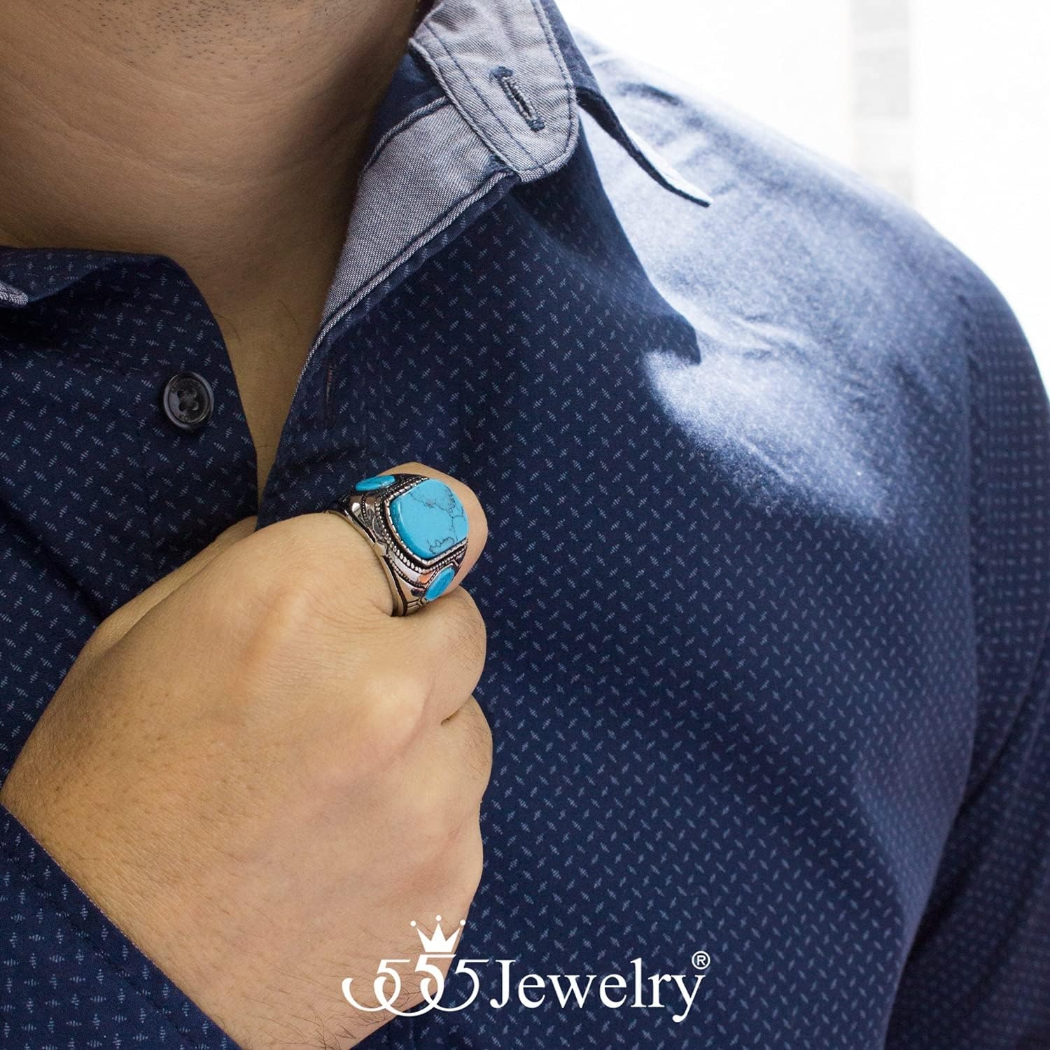 image:image555Jewelry Stainless Steel Vintage Celtic Signet TurquoiseOnyx Stone Ring for MenTurquoise