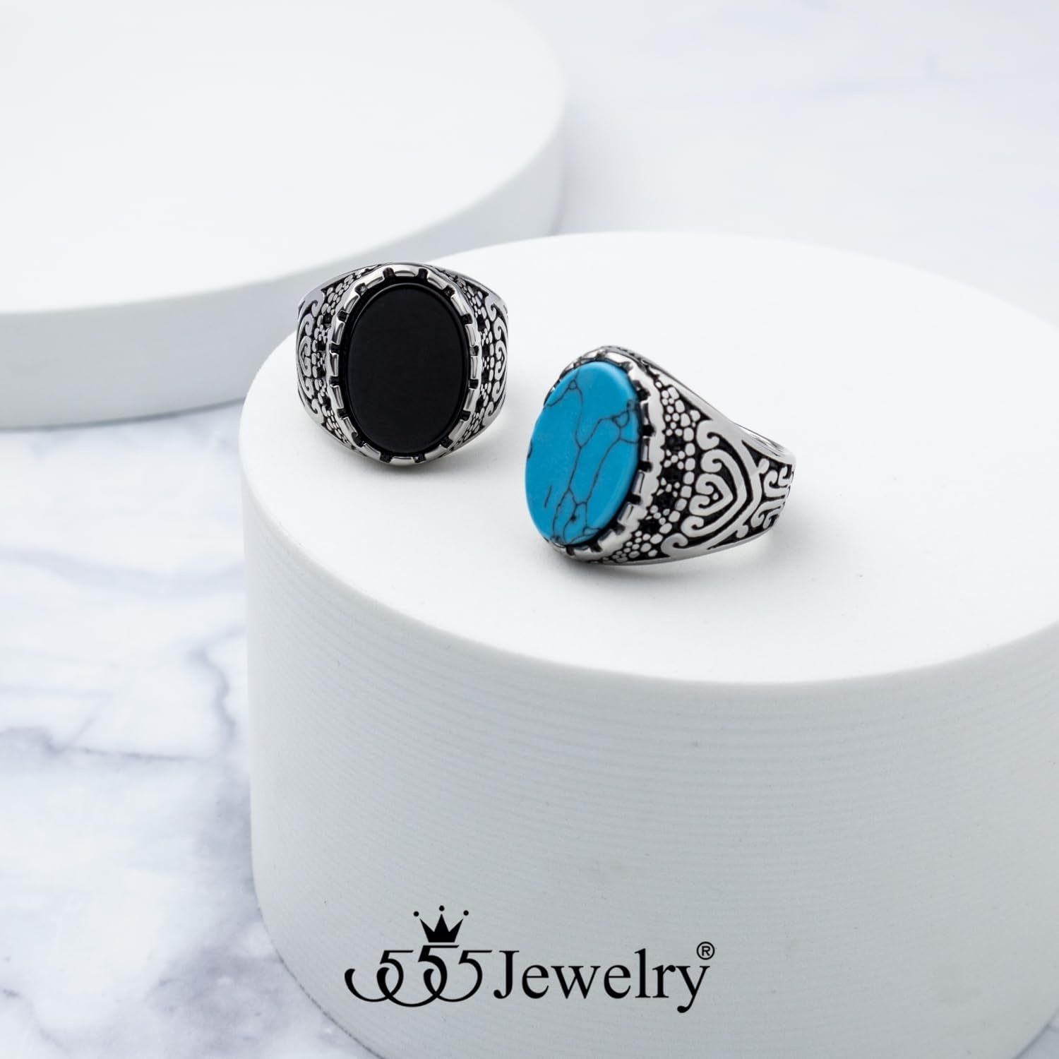 image:image555Jewelry Stainless Steel Vintage Celtic Signet TurquoiseOnyx Stone Ring for MenTurquoise Style 2